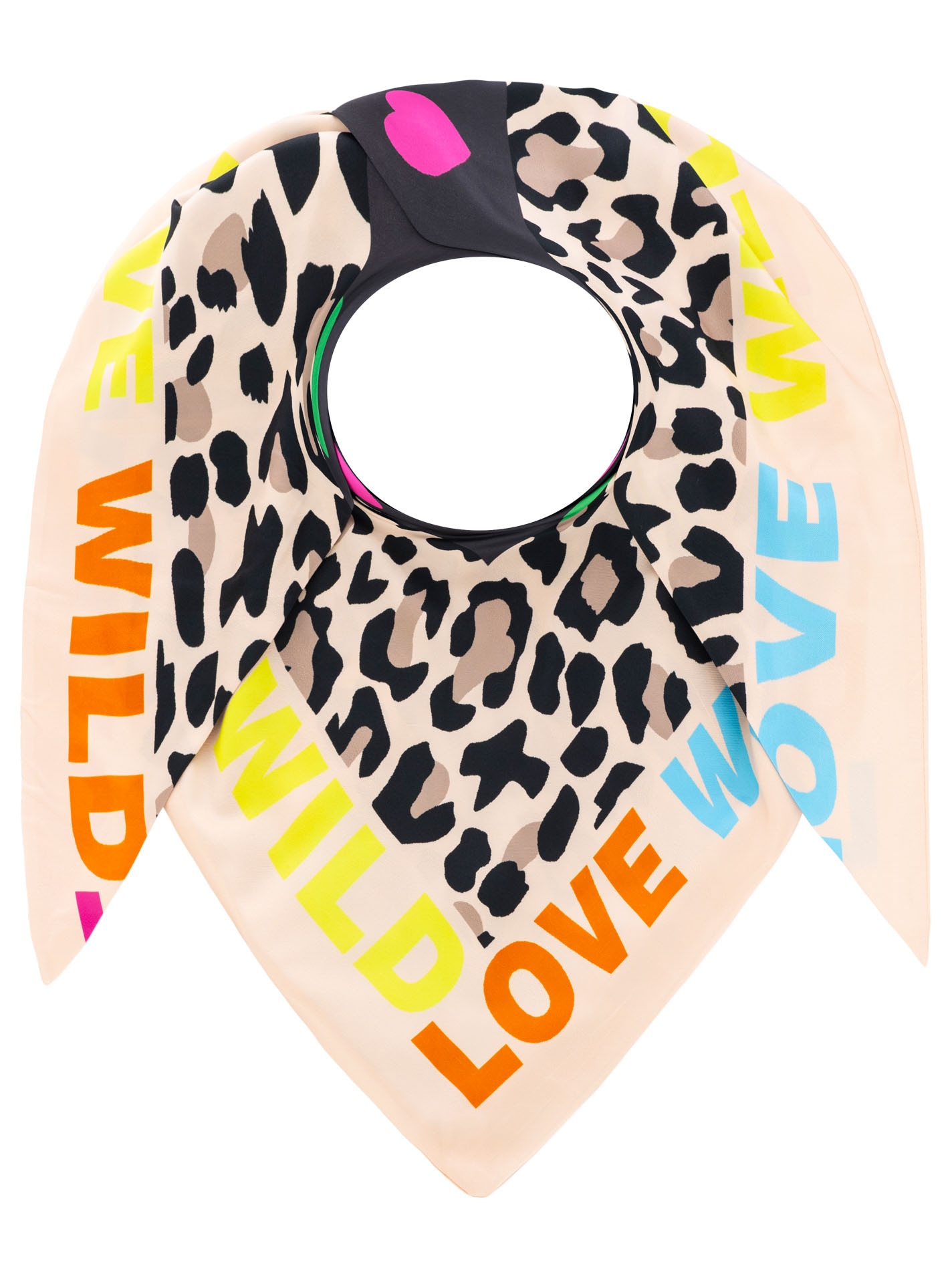 Zwillingsherz Foulard triangulaire »"Wild Love"« coloré, motif léopard avec inscription "LOVE", surface brillante