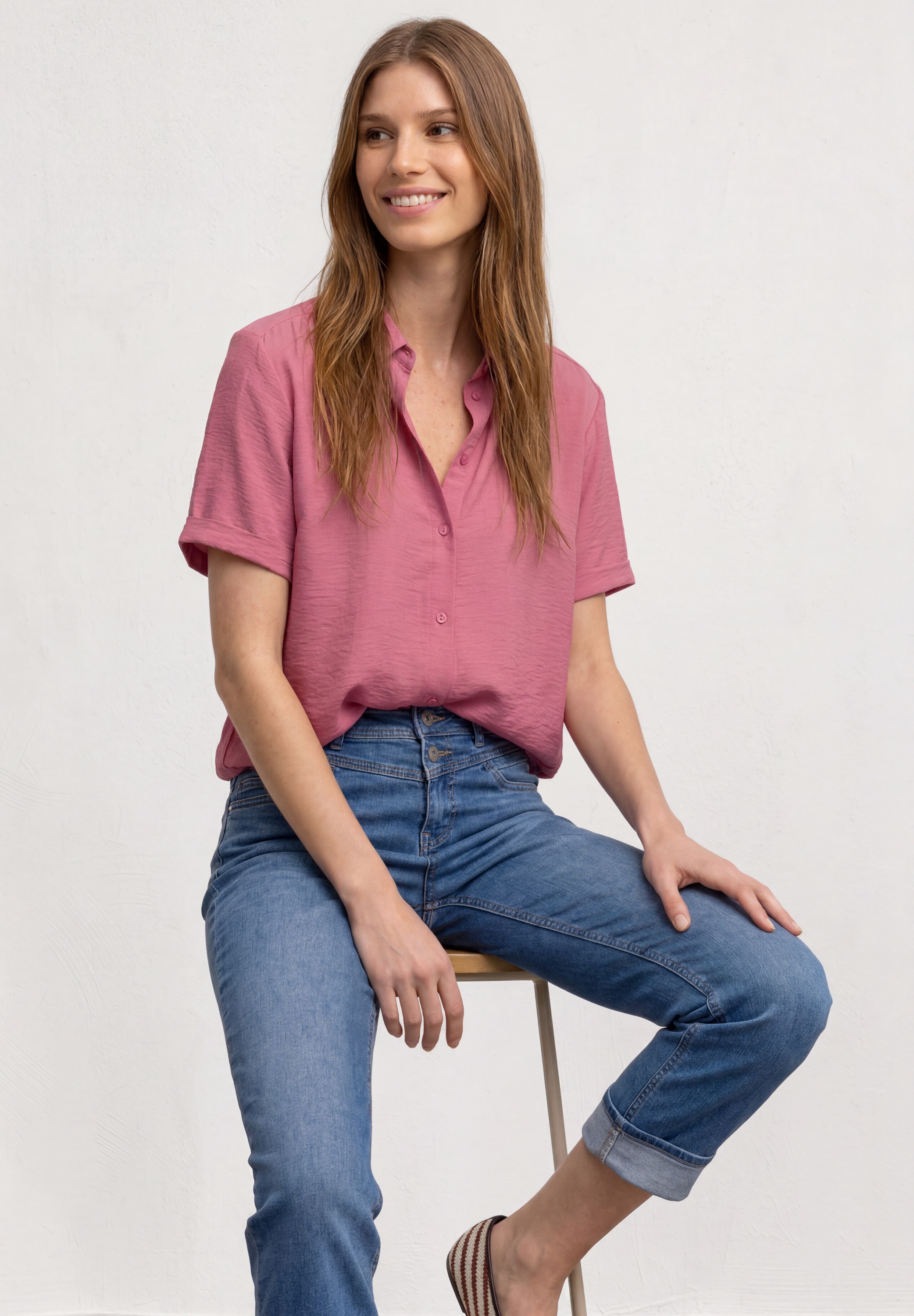 Image of STREET ONE Hemdbluse Sommerbluse, unifarben, Viskosemix