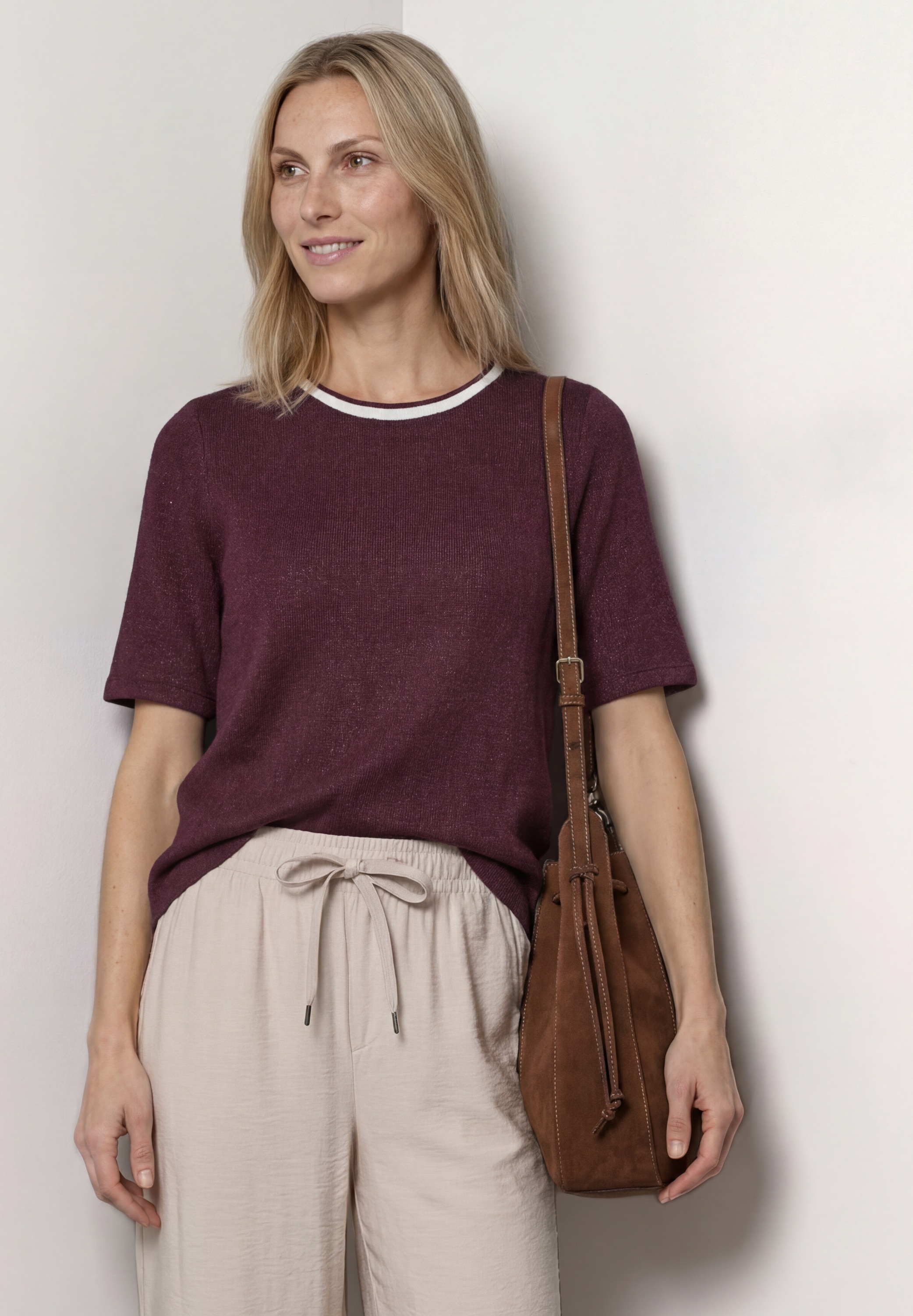 Image of STREET ONE Kurzarmshirt Kurzarm Sommershirt im Strick-Look mit Rundhals