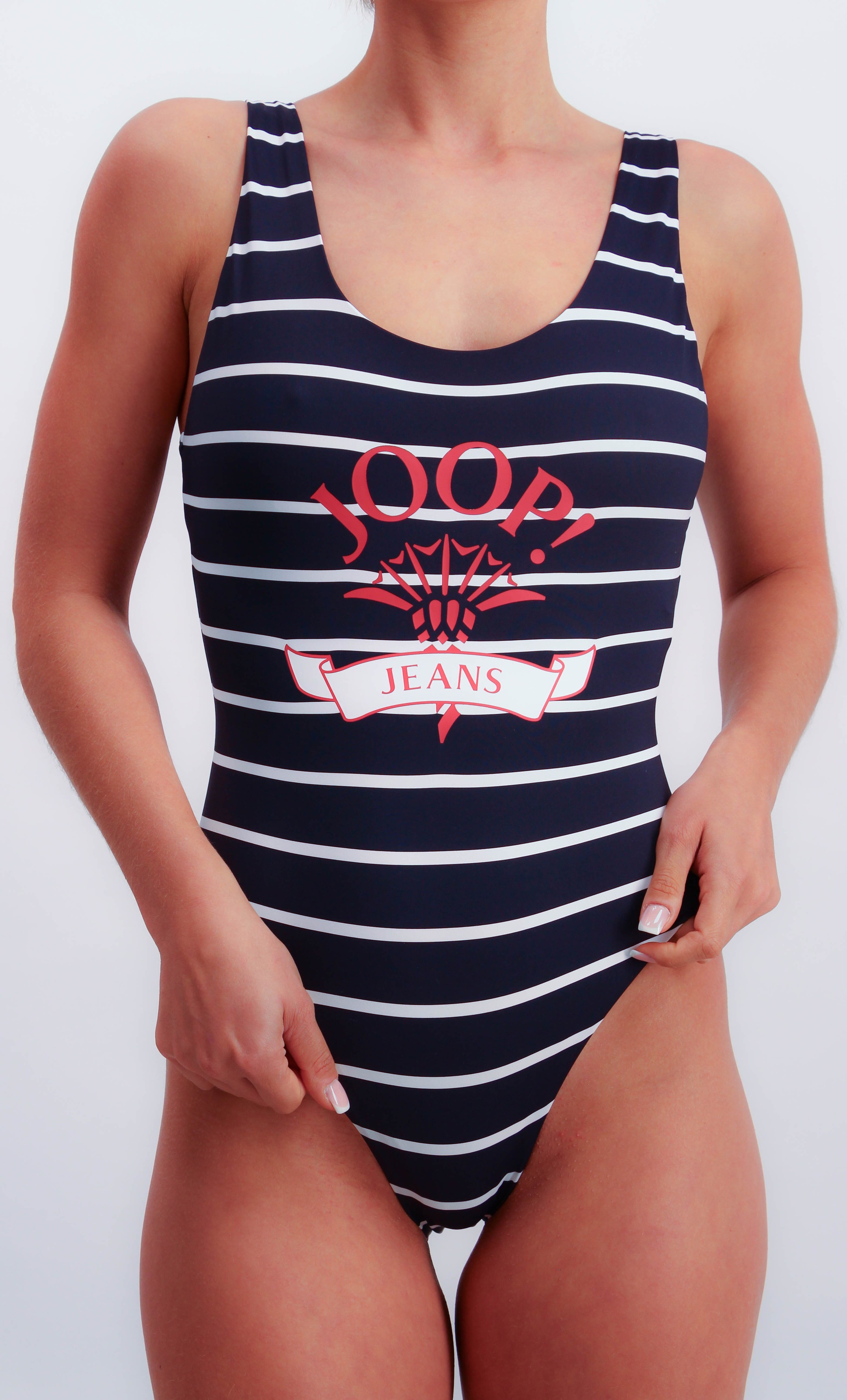 Image of JOOP Jeans Badeanzug "JEANS Easy Summer" Streifen-Design, Logo-Print