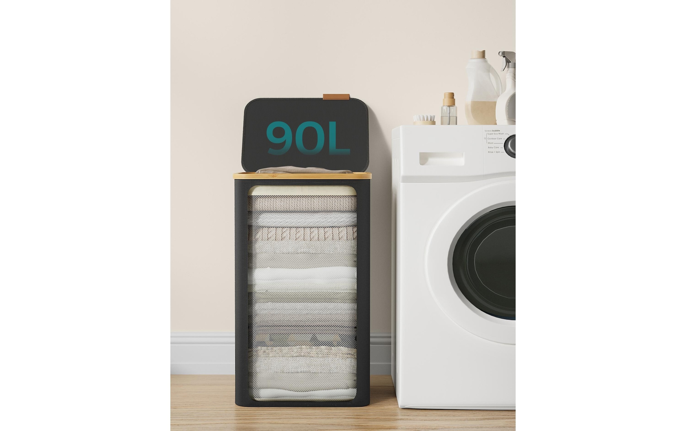 SONGMICS Wäschekorb »90 l, Schwarz«, (1 St.)