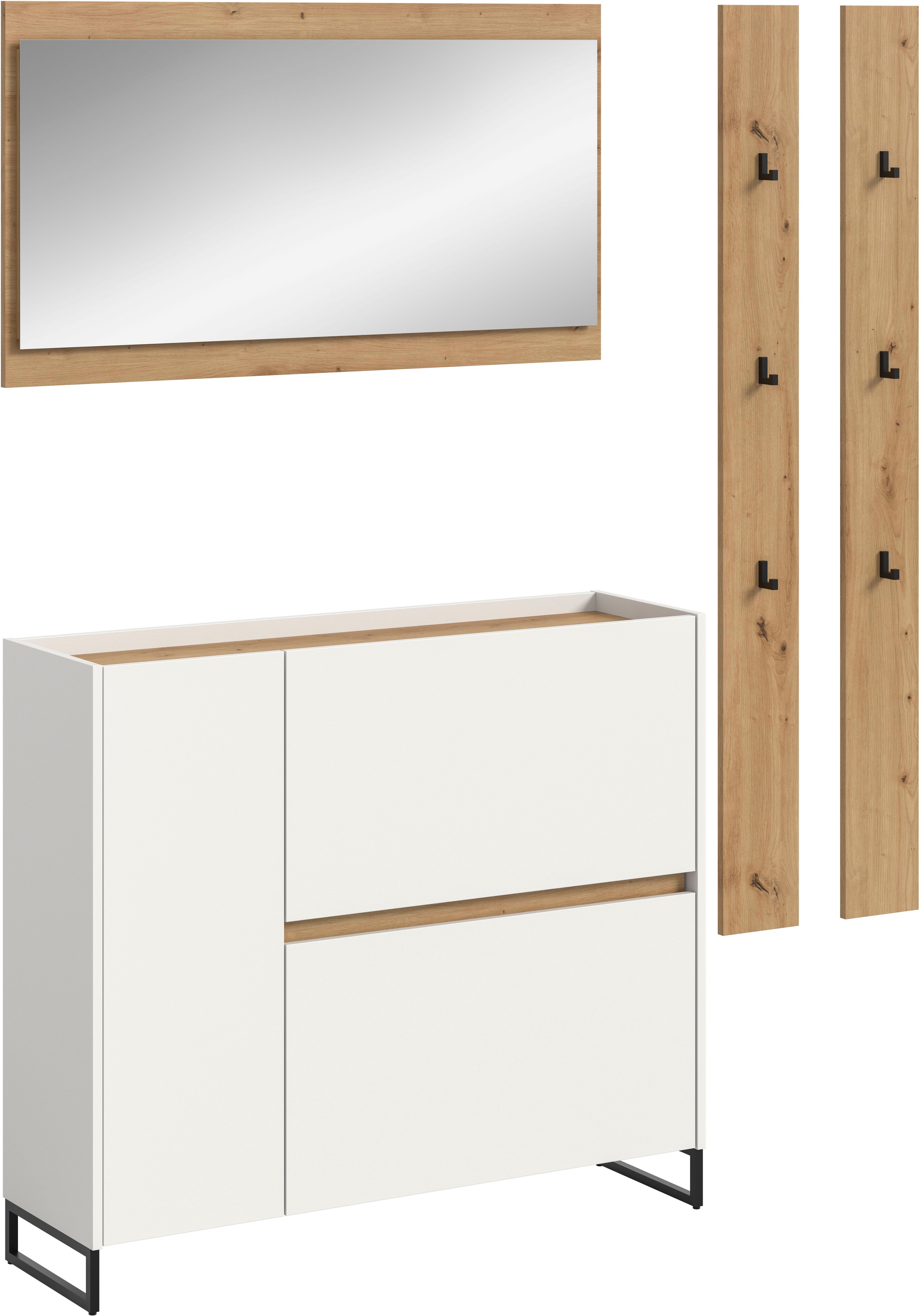 Home affaire Garderoben-Set »EVRID, 4-teilig, Breite 172 cm, individuell stellbar & erweiterbar« best. aus: Kommode, Spiegel & 2x Hakenleiste, 4 Stk. tlg.