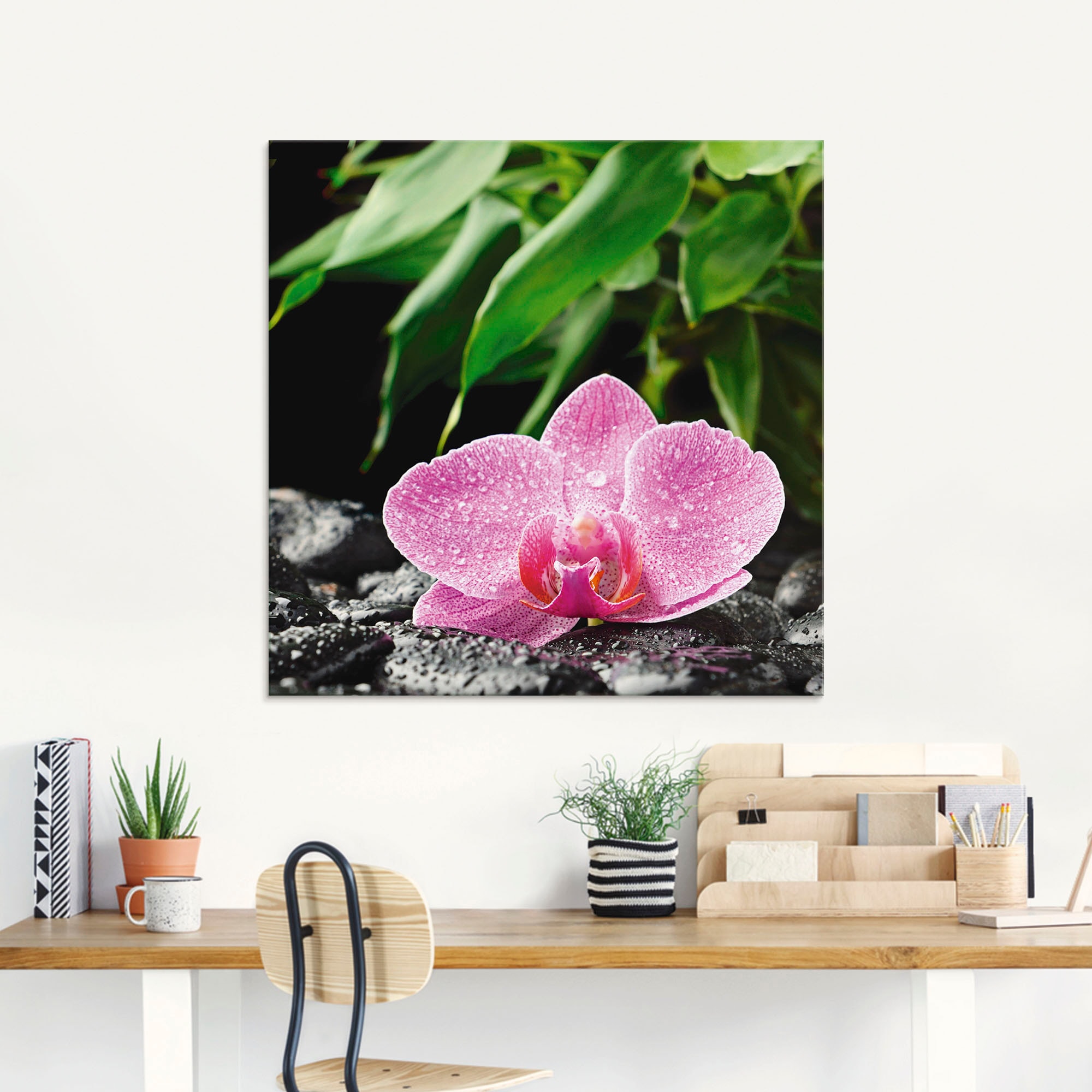 Artland Glasbild »Rosa Orchidee auf schwarzen Zen Steinen« Blumen 1 Stk. tlg. in verschiedenen Grössen
