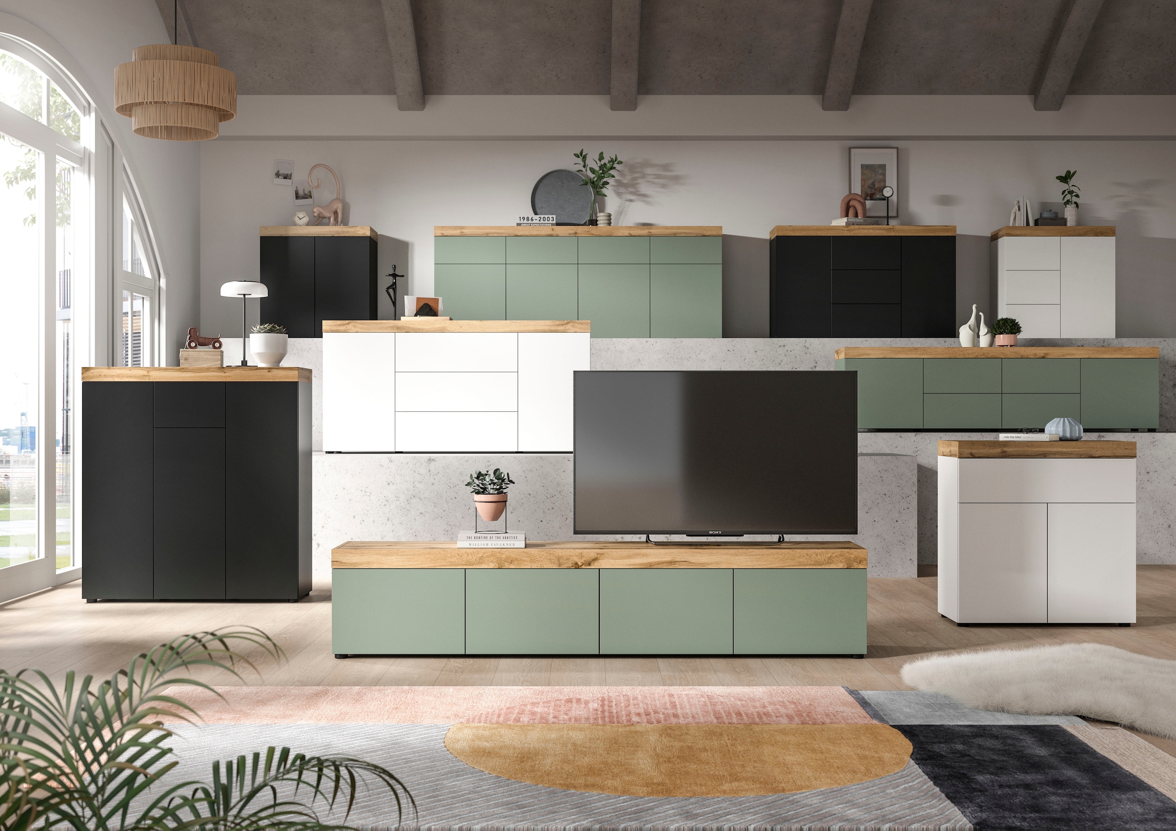 GOODproduct Sideboard »MAMBO, TOPSELLER!, Breite 200cm, 4 Türen, 4 Schubkästen, push-2-open« 2 farbige Ausführung, in verschiedenen Farben erhältlich, 1 cuis tlg. Kommode, Anrichte, Wohnzimmer, Schlafzimmer