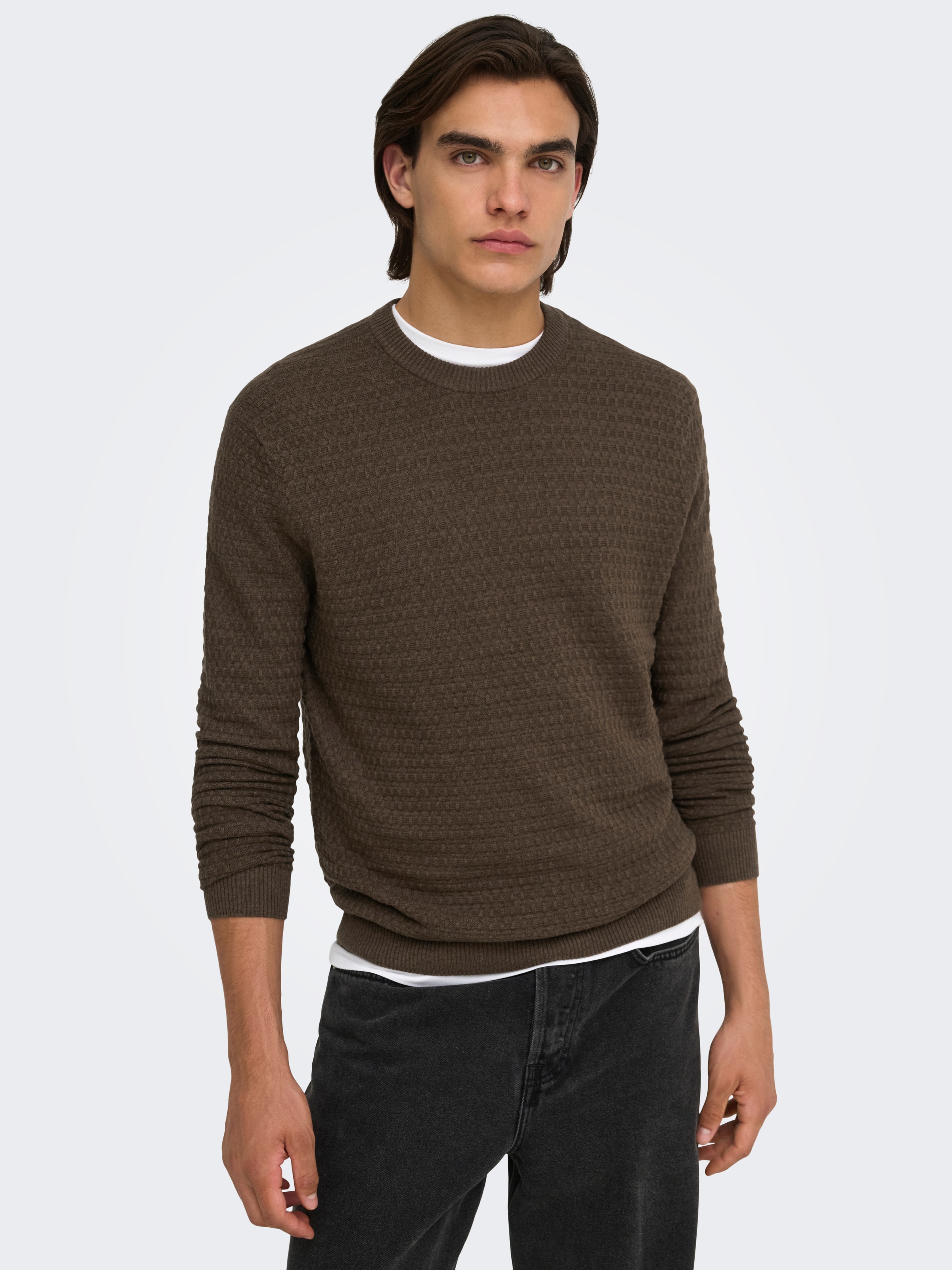 ONLY & SONS Pull à col rond »ONSLOUI LS STRUCTURE CREW REG NOOS« mélange coton, coupe régulière