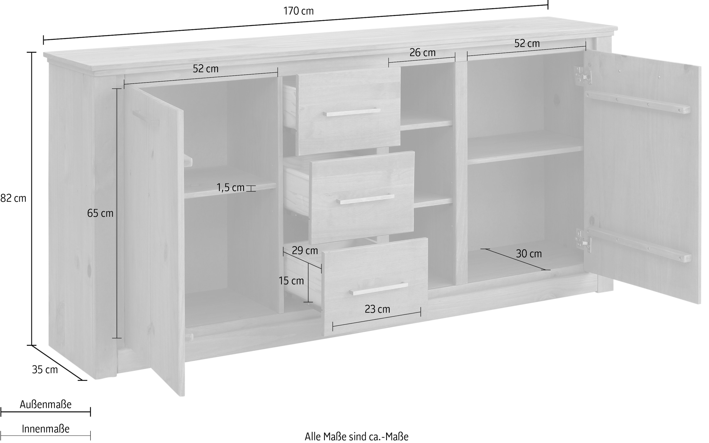 Home affaire Sideboard »Celia«, mit einer schönen Holzstruktur und edlen Metallgriffen