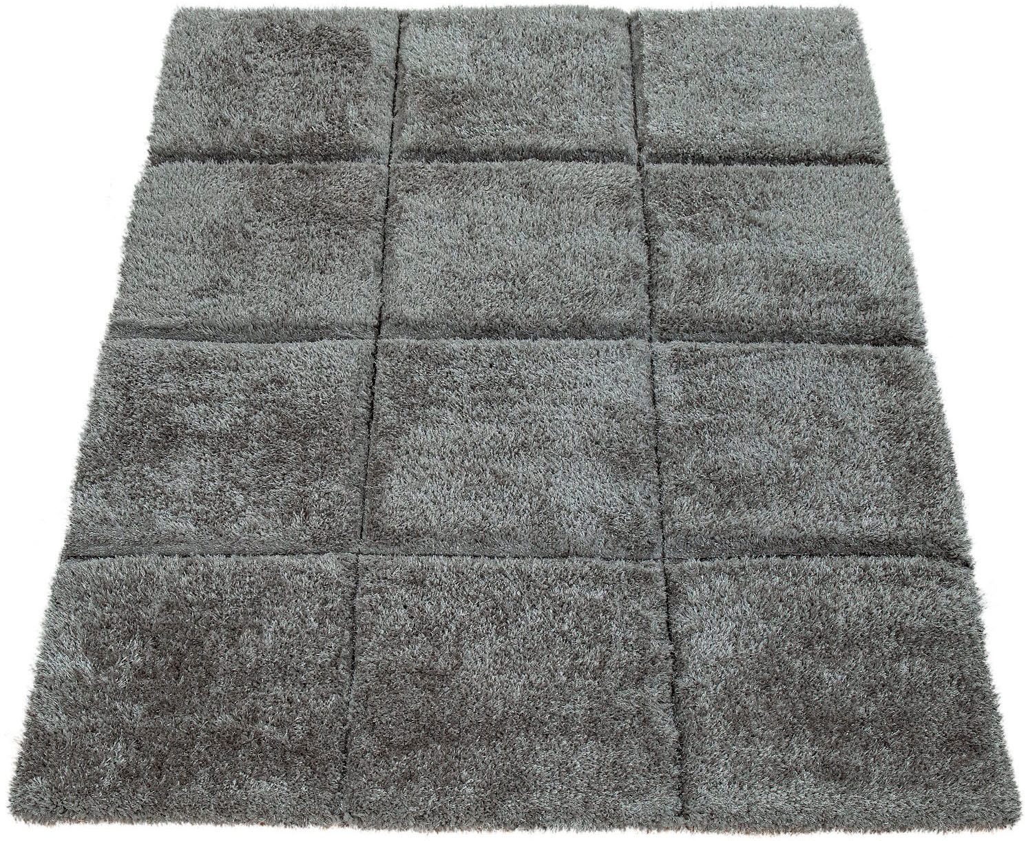 Image of Paco Home Hochflor-Teppich »Palma 336«, rechteckig, 45 mm Höhe, weicher Hochflor-Shaggy, kariertes Design, Uni Farben, mit Effektgarn für leichten Glanz, 3D-Design, ideal im Wohnzimmer & Schlafzimmer bei Ackermann Versand Schweiz