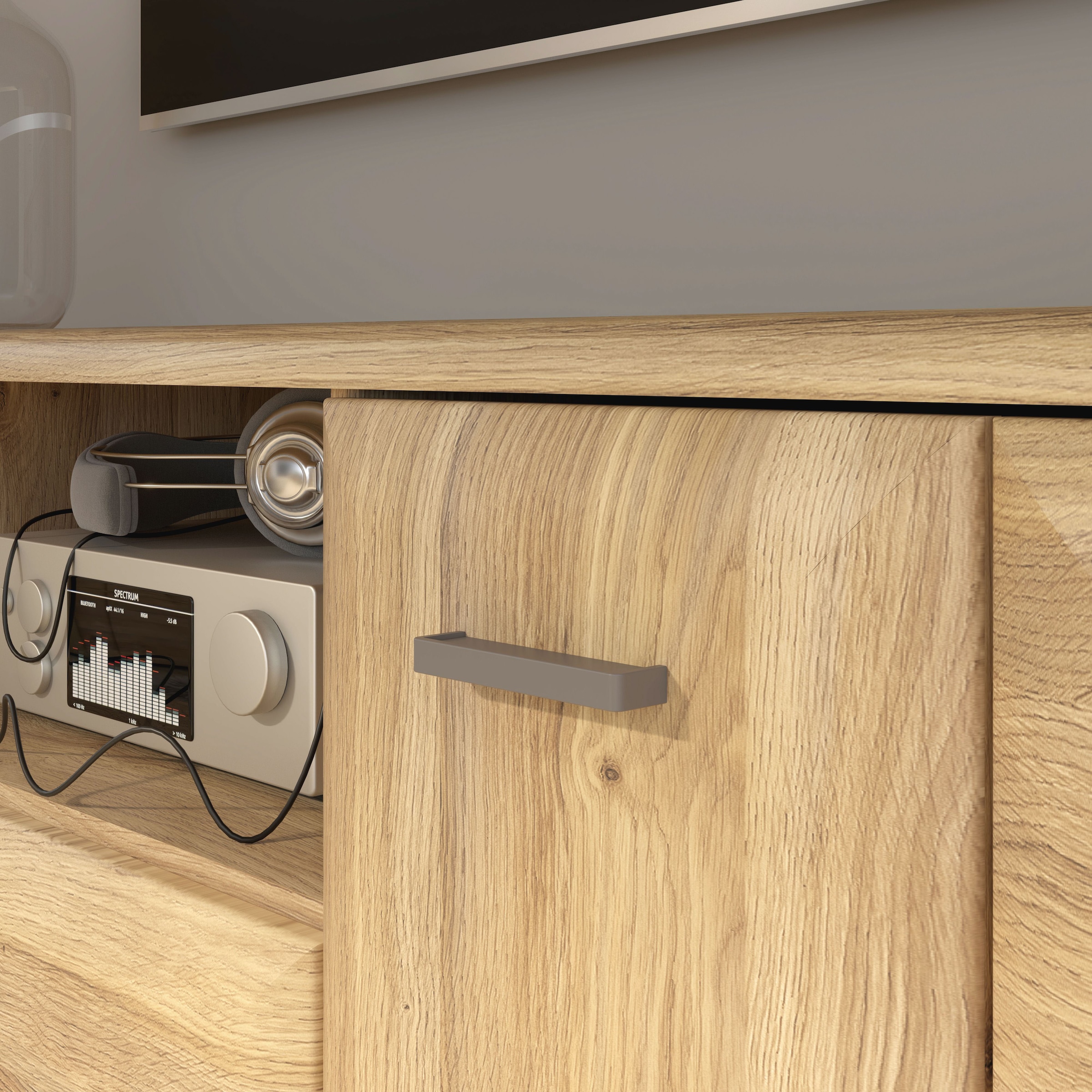 FORTE Lowboard »Akinori TV-Board, TV-Schrank« TV Board, Holzoptik, MDF Front, Metallgriffe, Vollauszug, Soft Close