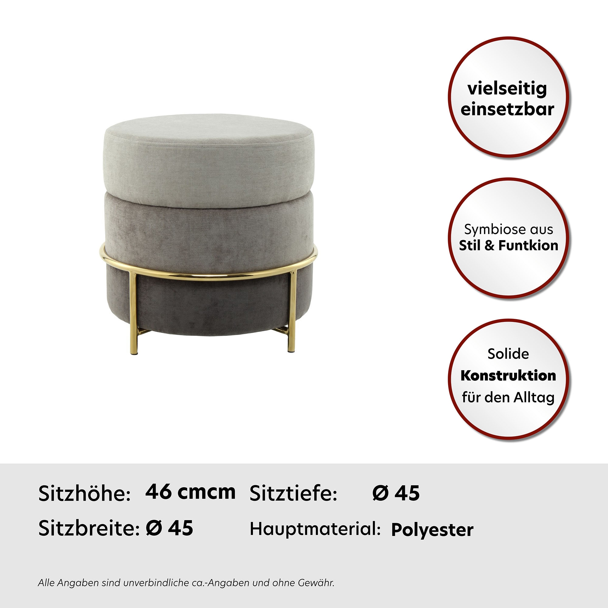 Kayoom Sitzhocker »Hocker Matilda 225, Komfortable runde Form, Gemütlicher Design-Hocker« 1 Stk. tlg. samtweich, elegant, gepolstert, grosse Sitzfläche