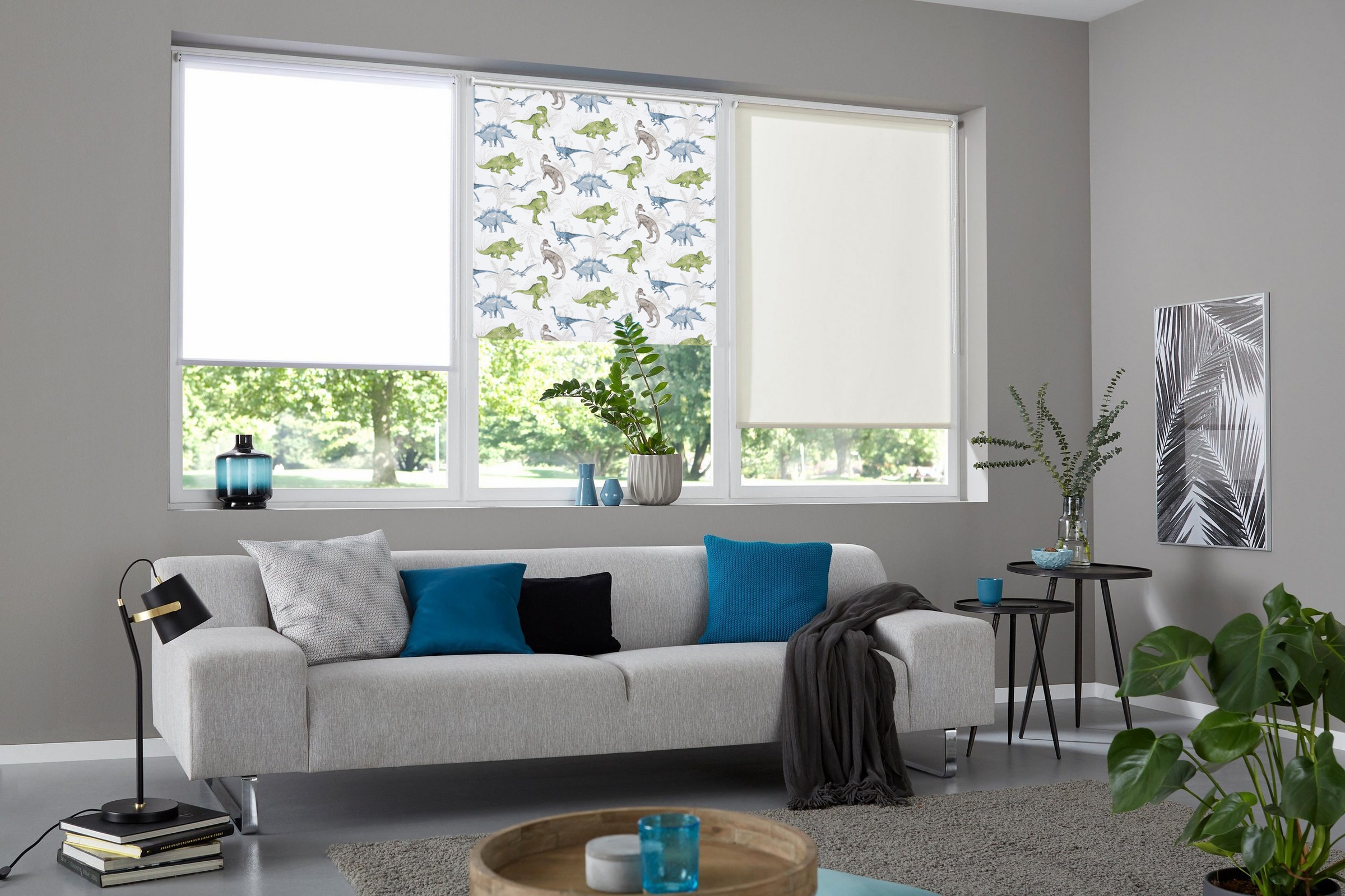 Lüttenhütt Store à enrouleur »DINO« verdunkelnd ohne Bohren freihängend Fixmass, Klemmfix, DINO, Kinderrollo -NEUHEIT!