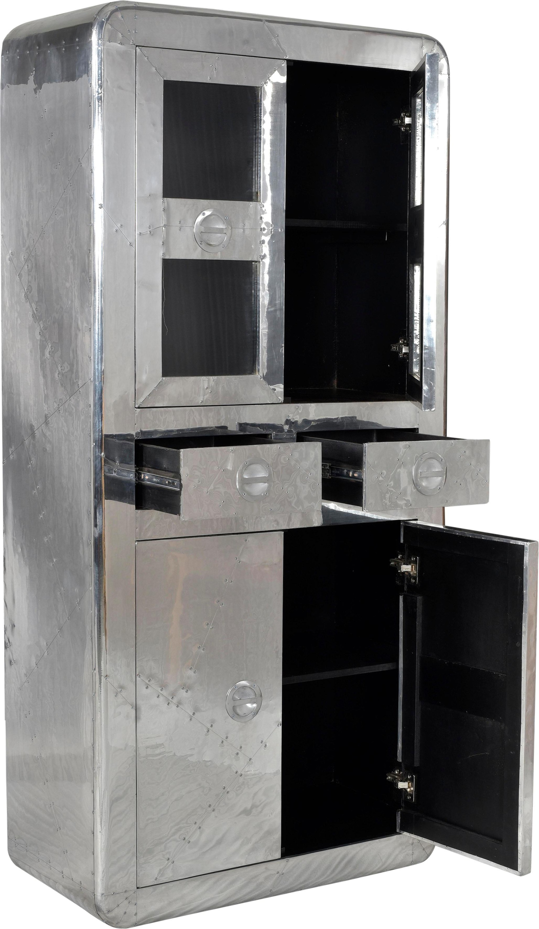 SIT Vitrine »Pushkar aus Mangoholz mit 4 Türen & 2 Schubladen« Futuristischer Aluminium-Look mit dekorativen Zierschrauben
