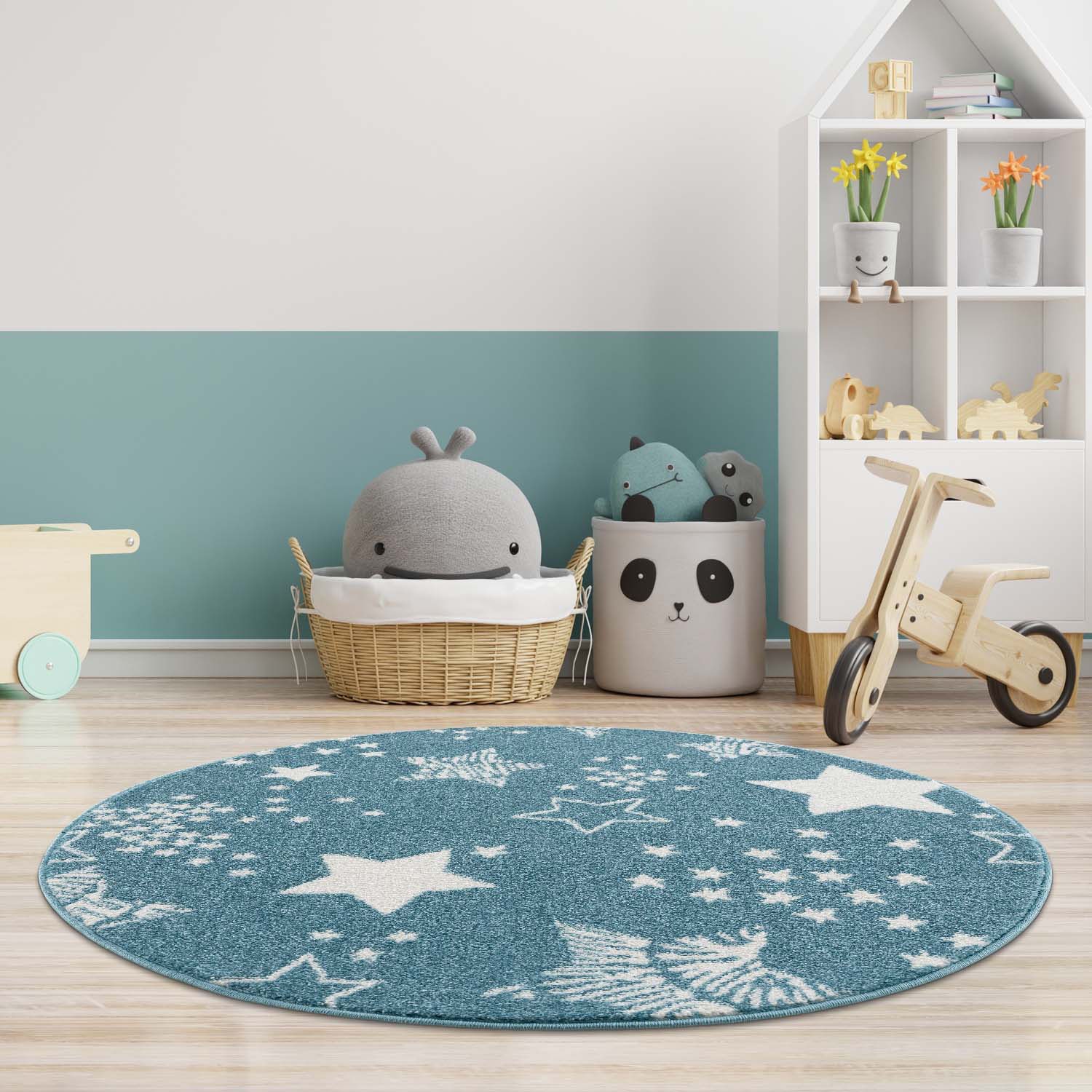 Carpet City Kinderteppich »Anime9387«, rund, 11 mm Höhe, Sternen-Teppich, Weicher Flor, Pflegeleicht, Kinderzimmer
