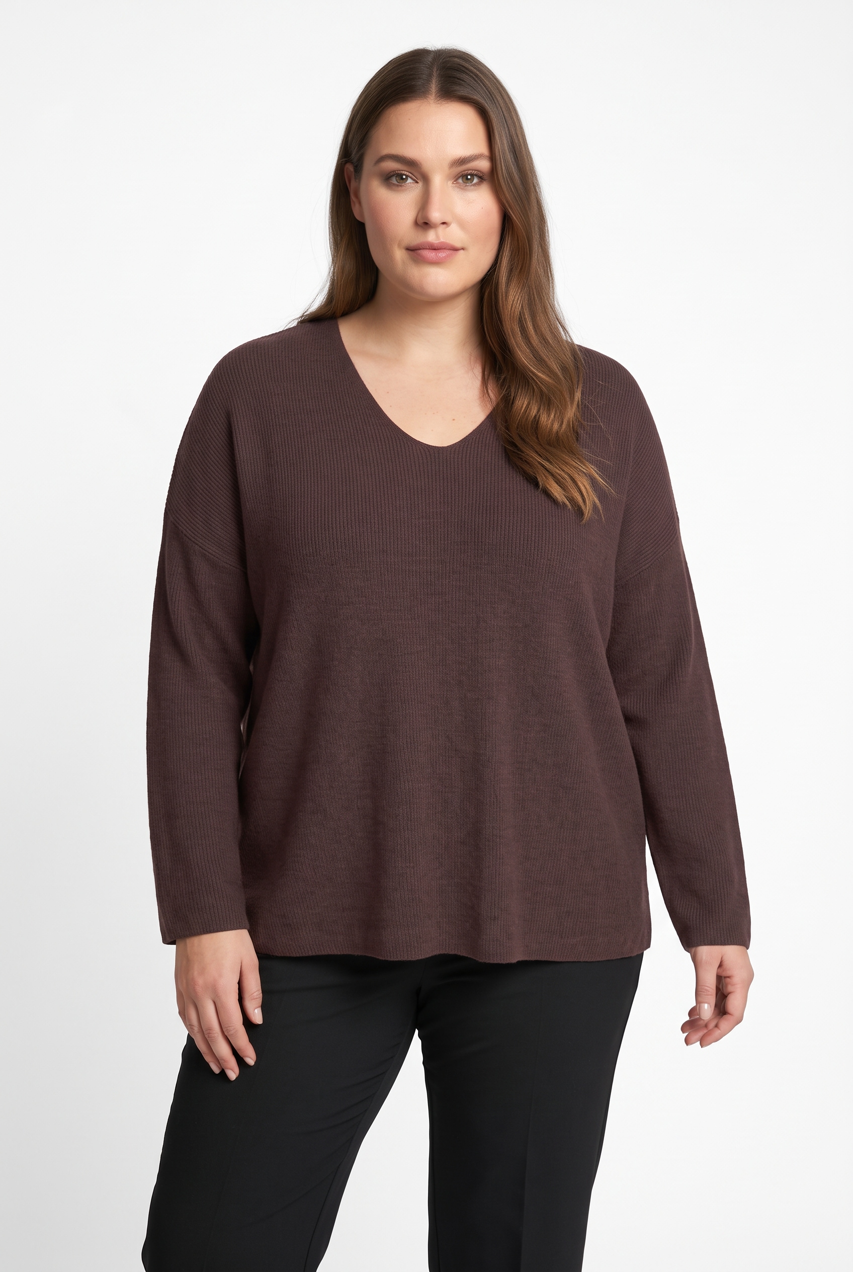 Image of ONLY CARMAKOMA V-Ausschnitt-Pullover "CARIBI LS RIB LOOSE V-NECK CC KNT" Viskosemischung, regular fit