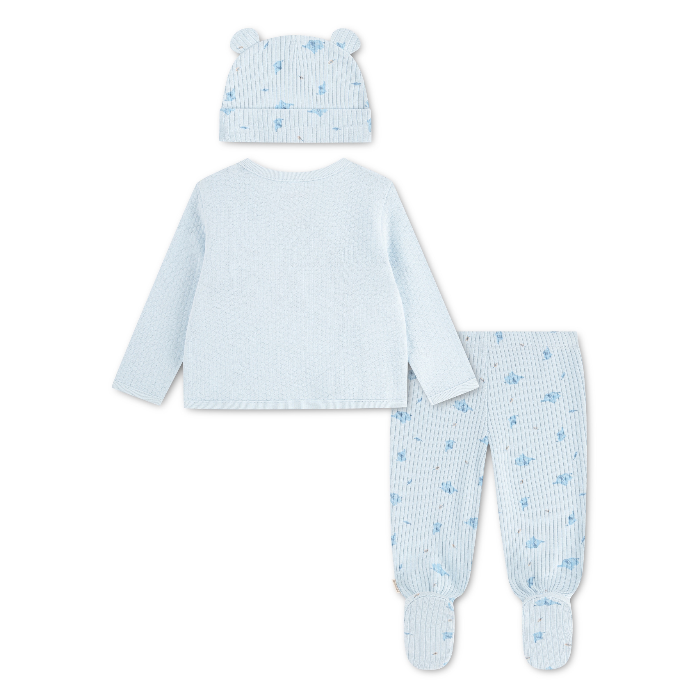 HUGGIES babywear Strampler, Jäckchen & Mütze »HUGB FOOTED PANT SET + ATTACHM« Set, 3 Mütze / Jäckchen / Hose mit Fuss / bedruckt - für Boys
