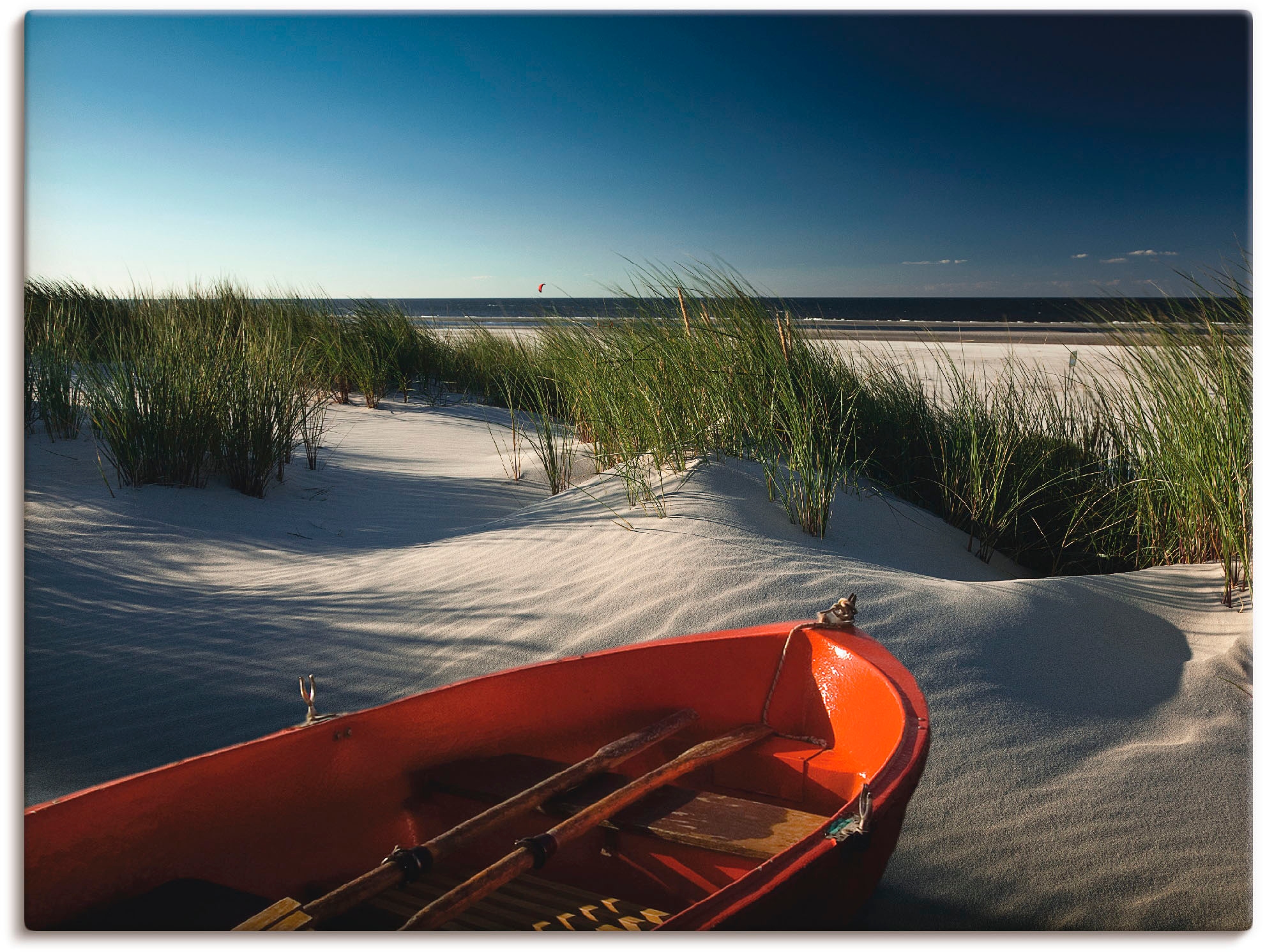 Image of Artland Leinwandbild "Rotes Boot am Strand..." Boote & Schiffe 1 Stk. tlg. auf Holzrahmen gespannt