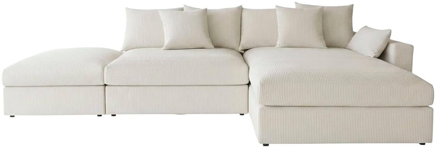 GOODproduct Canapé d'angle »Cosy Lounge L-Form, Breite 333 cm« méga canapé recouvert de velours côtelé, avec ressorts et 4 coussins décoratifs