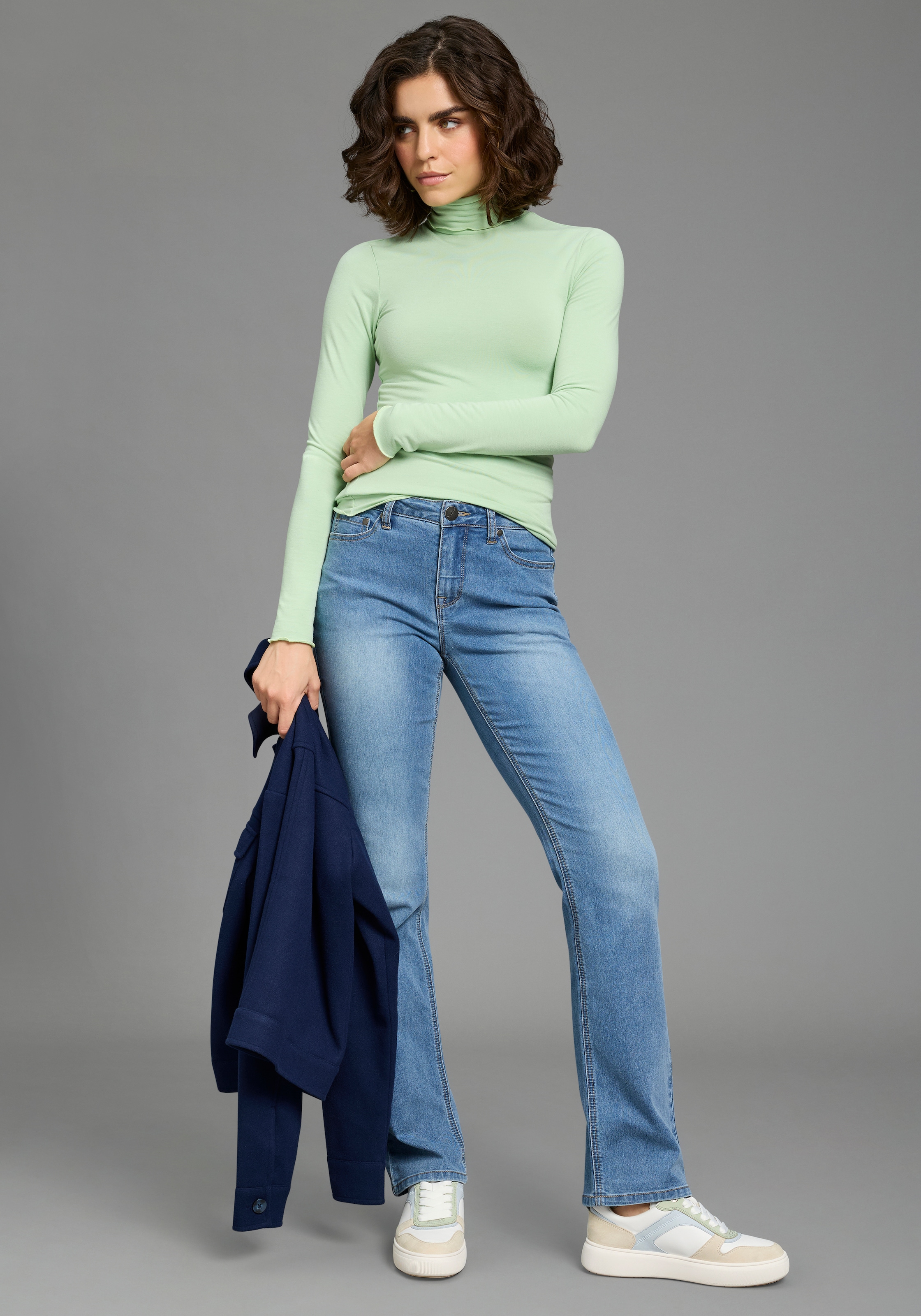 Flashlights T-shirt à manches longues mit Rollkragen, elastischer Jersey, Babylock Saum