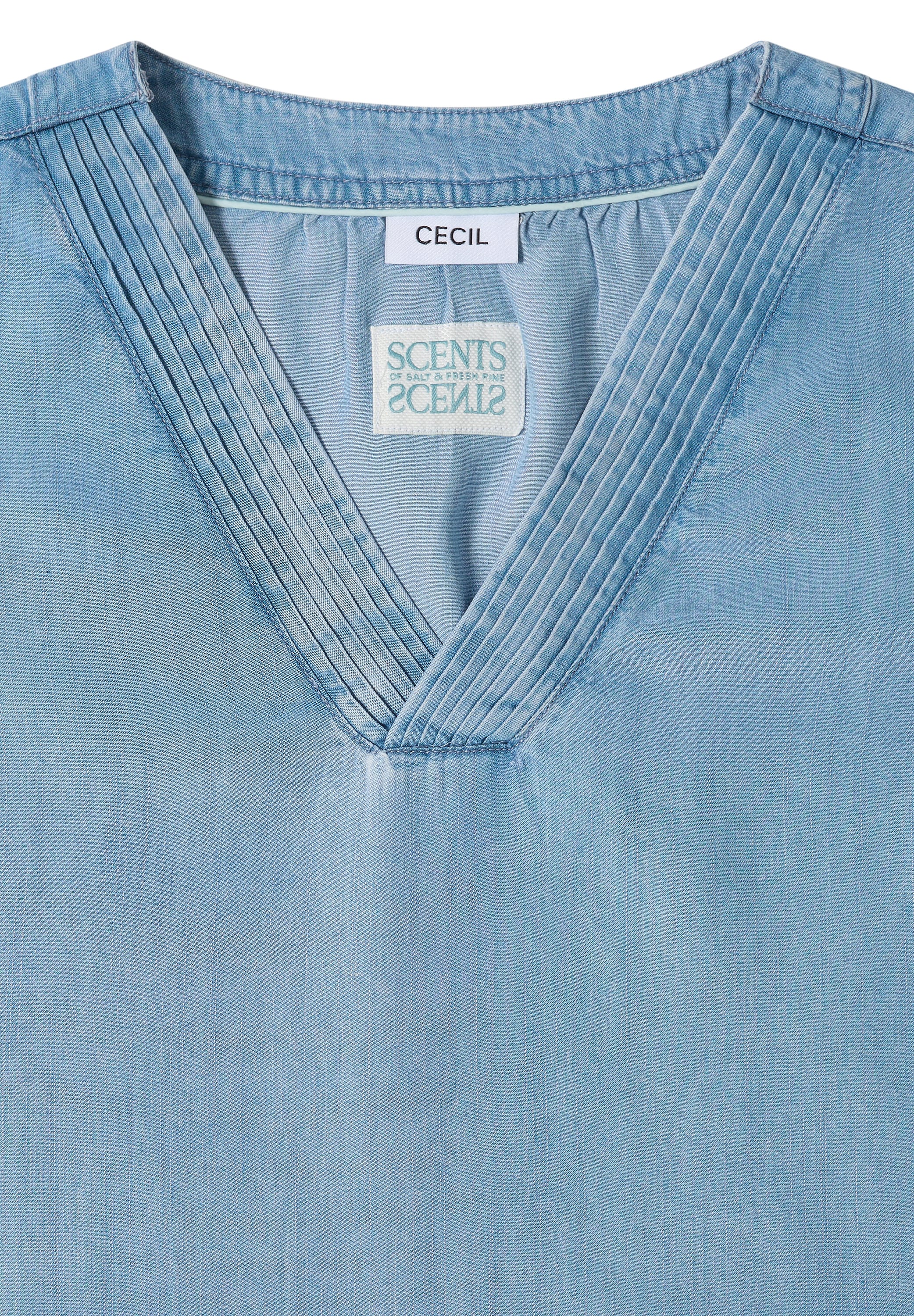Cecil Top chemisier Blusentop - Sommershirt im Denim-Look mit V-Neck