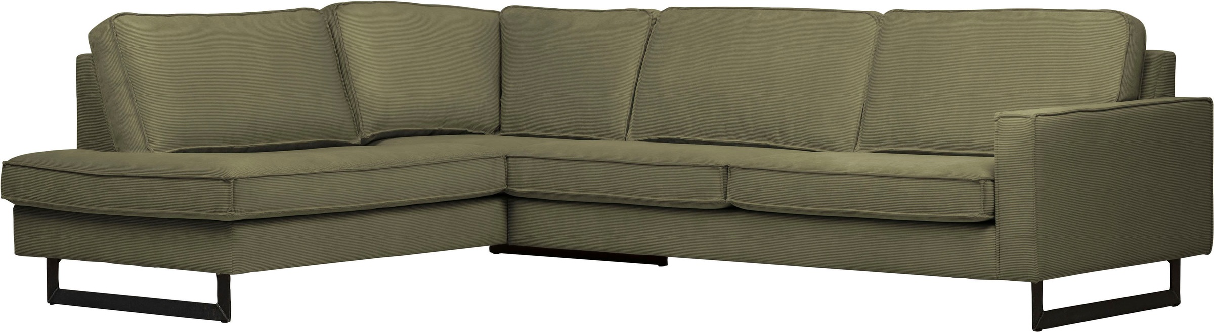 Places of Style Ecksofa »Pinto, 290 cm, Cord, Chenille, Lederoptik, Ottomane links / rechts«, mit Keder, schwarze Metallfüsse, Wellenunterfederung
