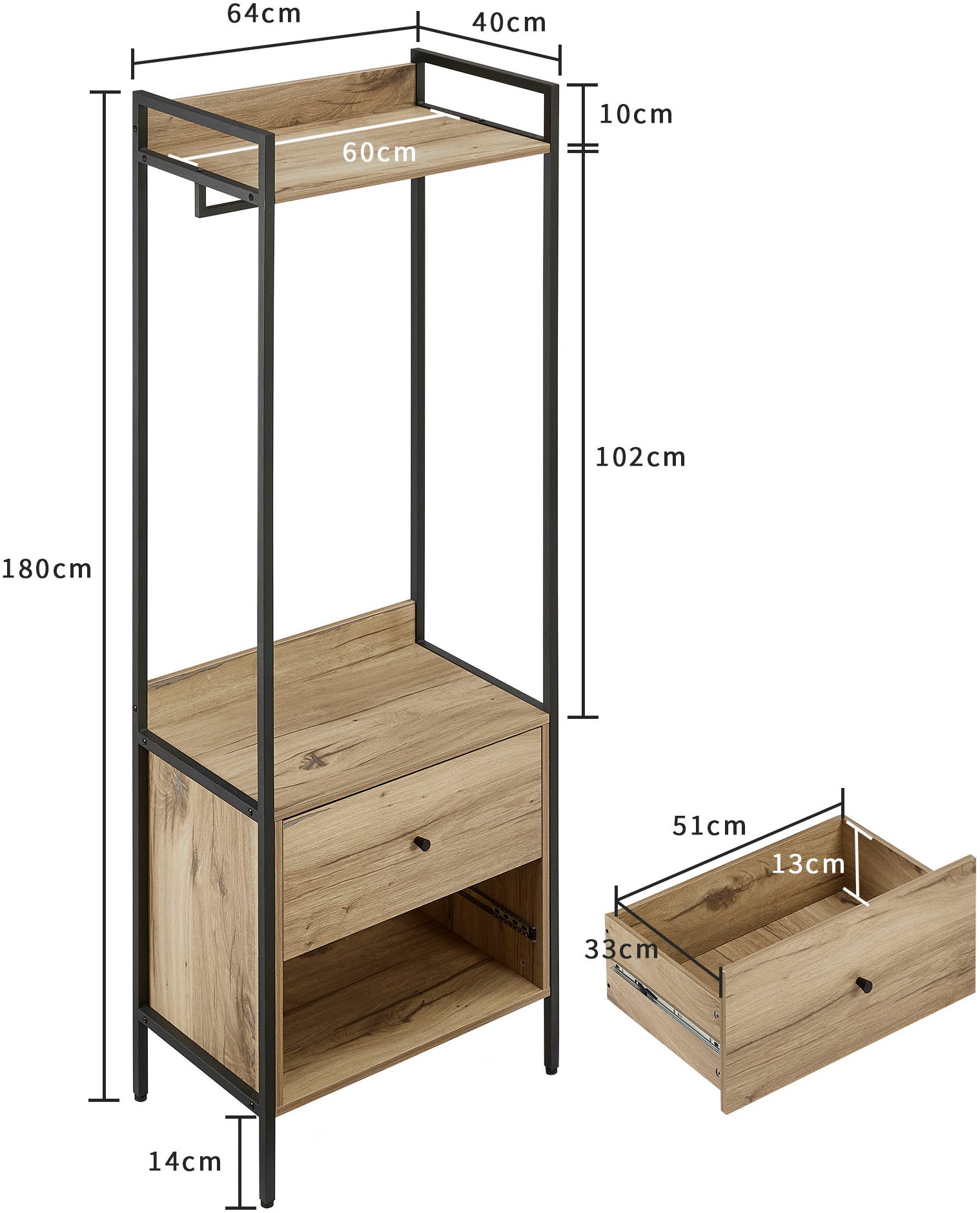 GOODproduct Garderobenschrank »Tayler« Melamin-Tischplatte, pulverbeschichtetem Metallgestell, Höhe 180 cm