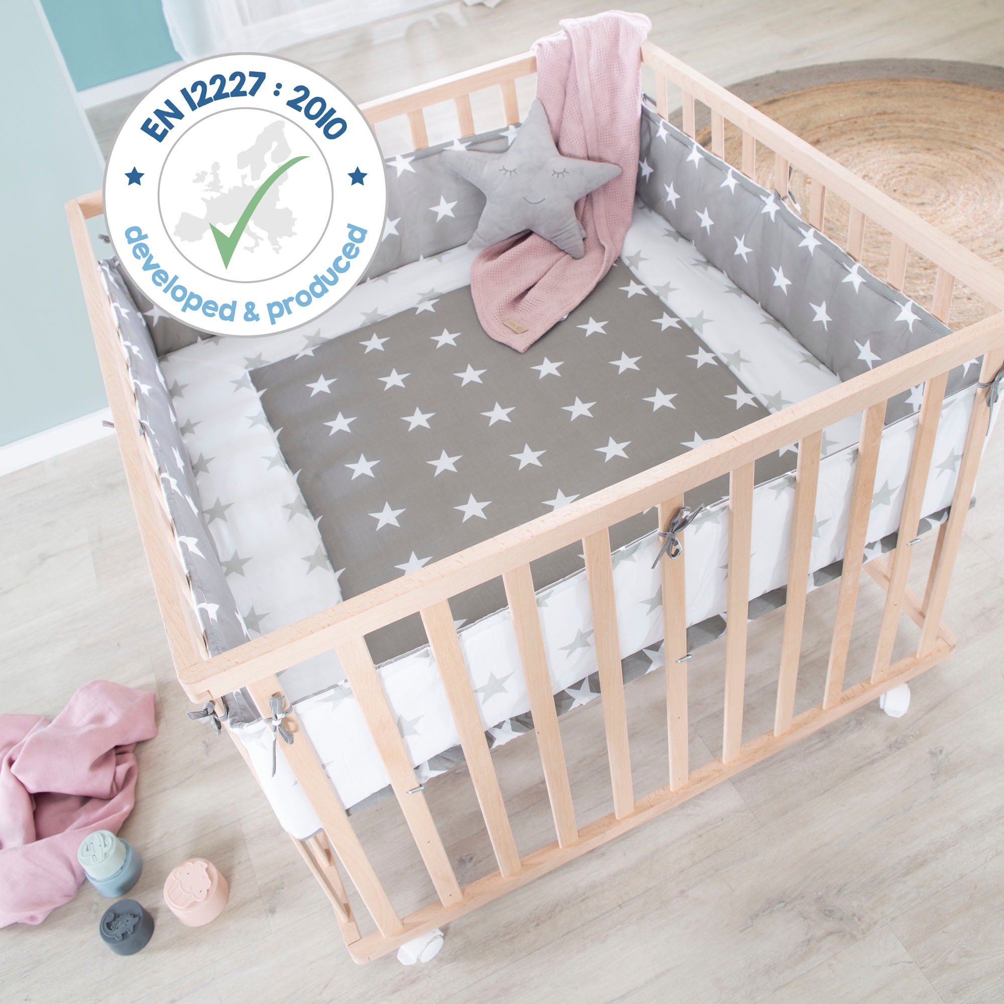 roba® Laufgitter »Little Stars, 100x100 cm, natur«, bis 15 kg, mit Stoffeinlage und Nestchen; höhenverstellbar