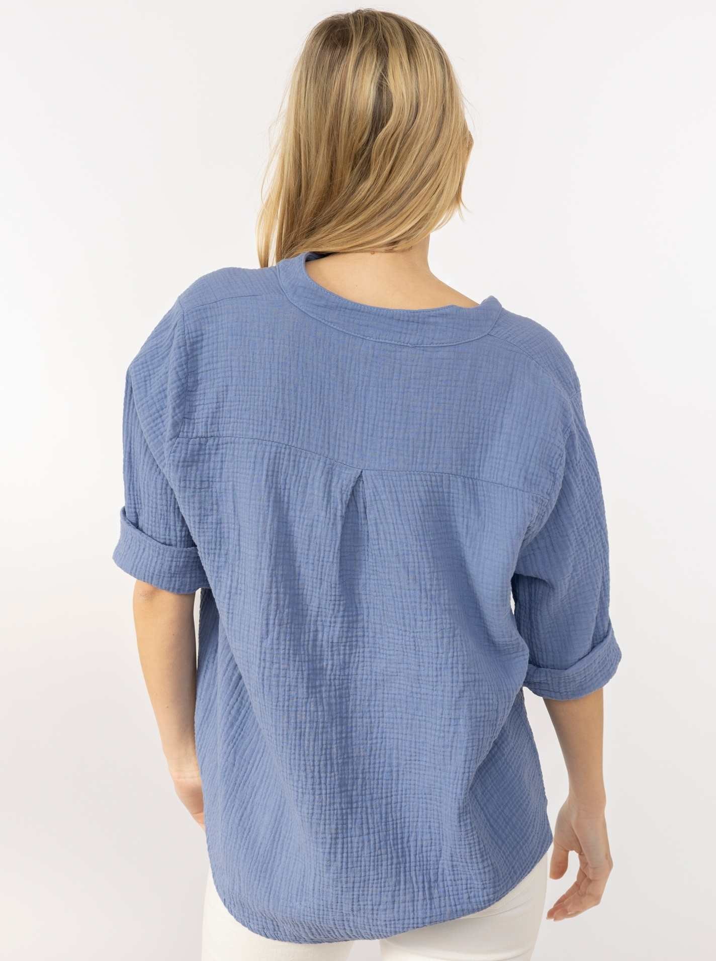 Zwillingsherz Schlupfbluse »"Neon Kante"« Musselin, eingefasster V-Neck in Neon, 3/4 Arm, hinten leicht länger