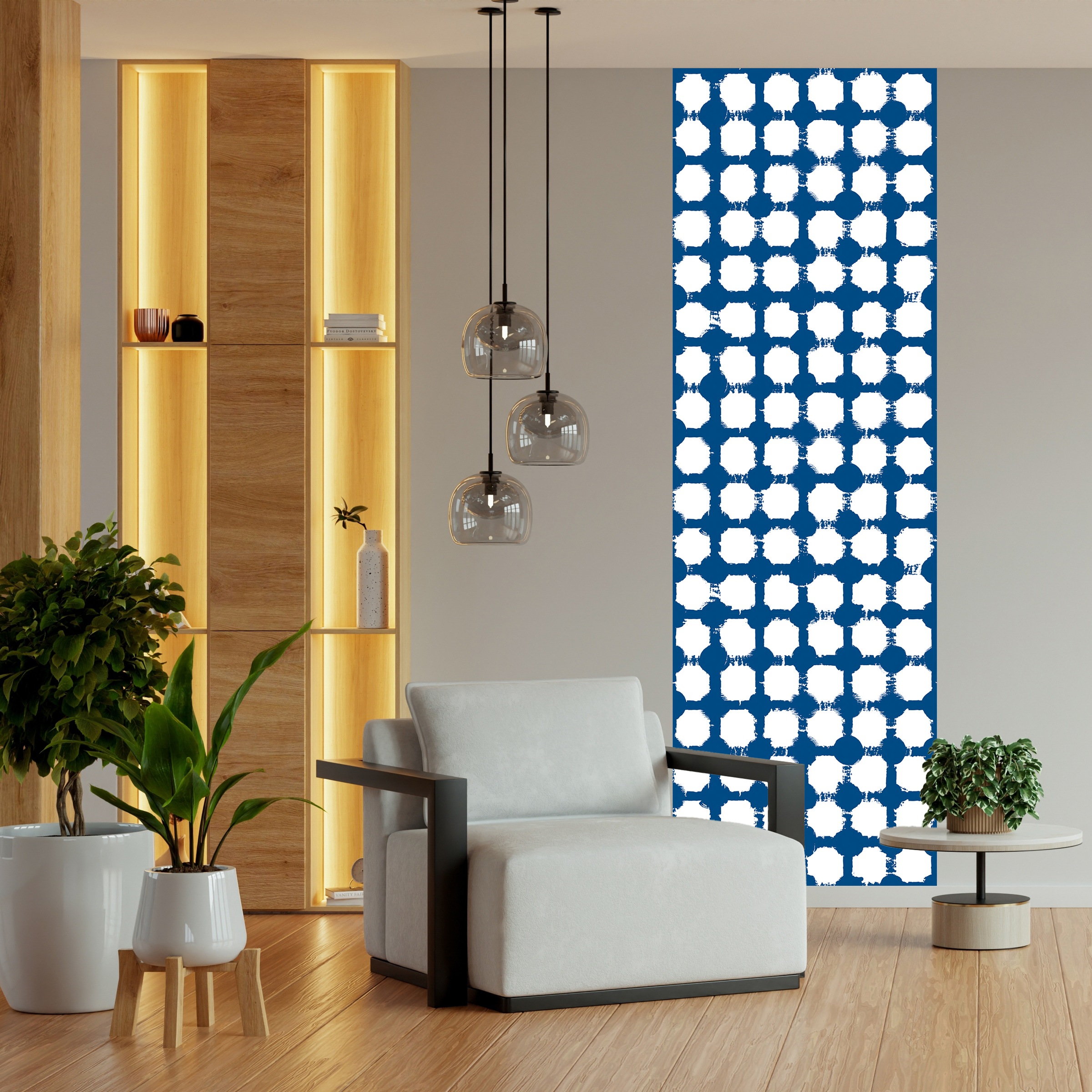 Image of queence Vinyltapete "Muster-Blau" 3D-Optik Motiv bedruckt gemustert gepunktet glatt 90x250cm, selbstklebend, kinderleichte Anbringung, Sticker