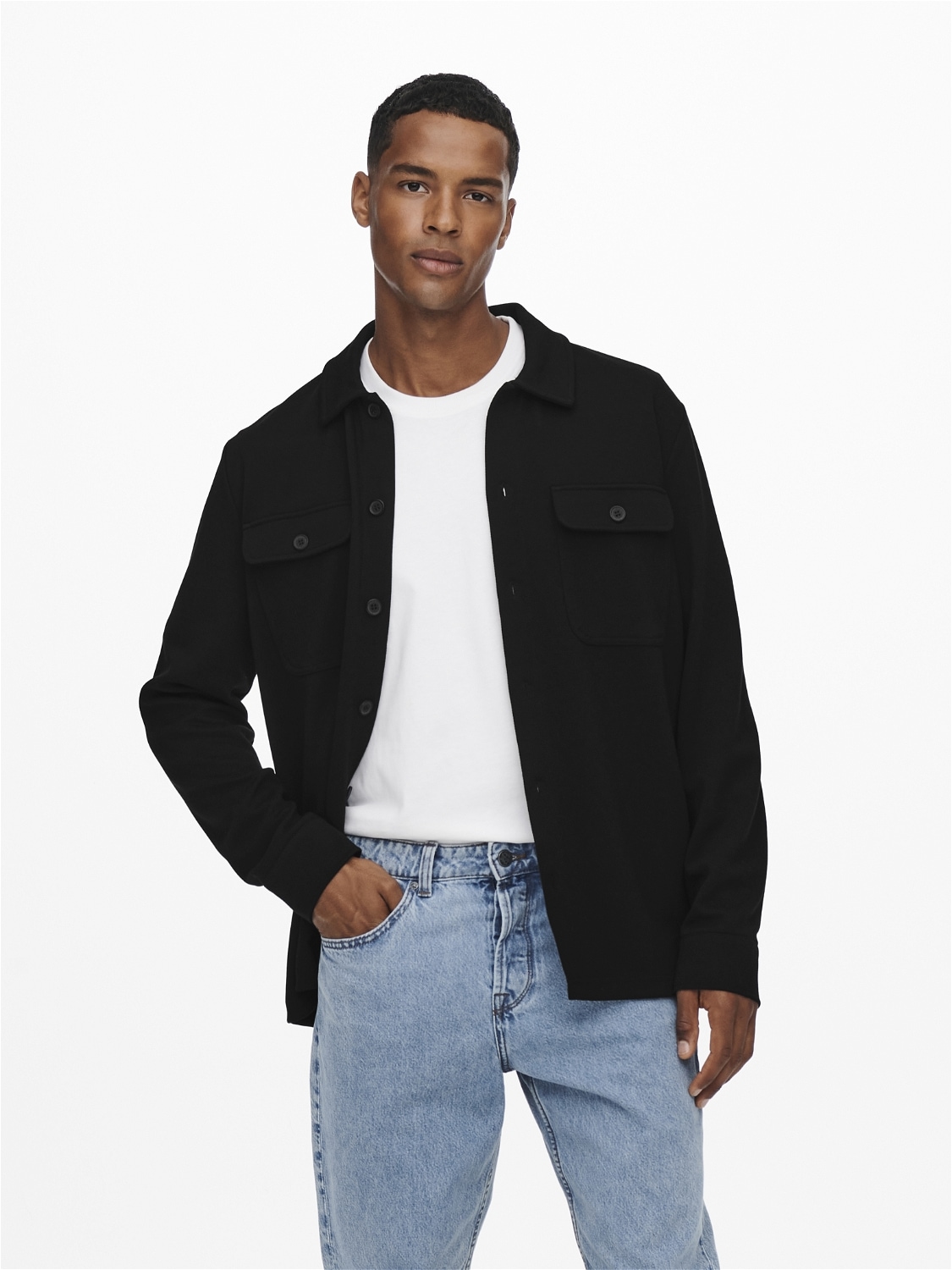 Image of ONLY & SONS Langarmhemd "ONSNEWKODYL OVERSHIRT SWEAT NOOS" Materialmix, regular fit