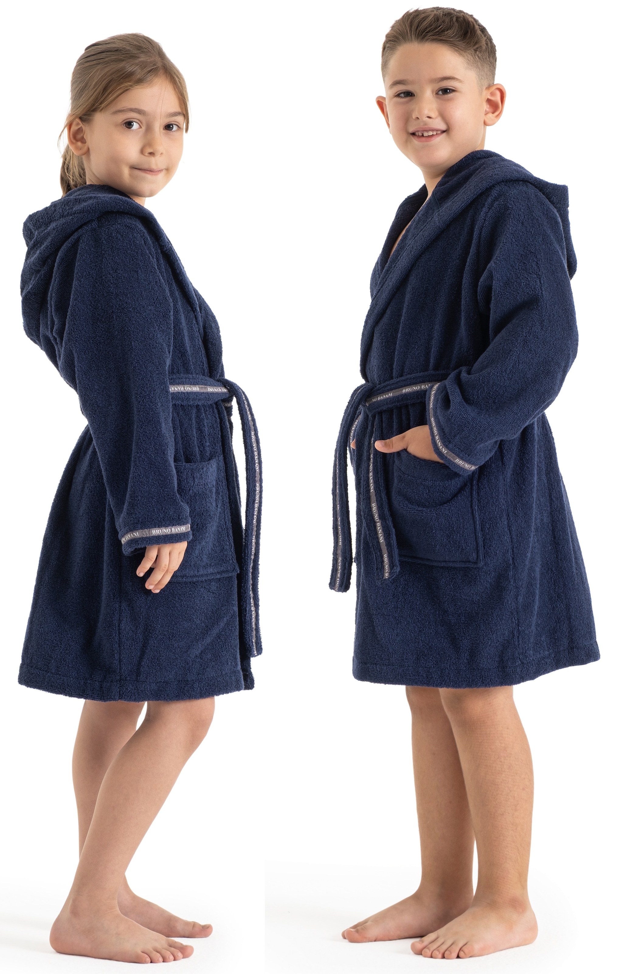 Bruno Banani Peignoir de bain pour enfants »Danny, Ideal für Zuhause, Schwimmbad oder im Urlaub« 1 cuis mit Logostreifen, aus 100% Baumwolle