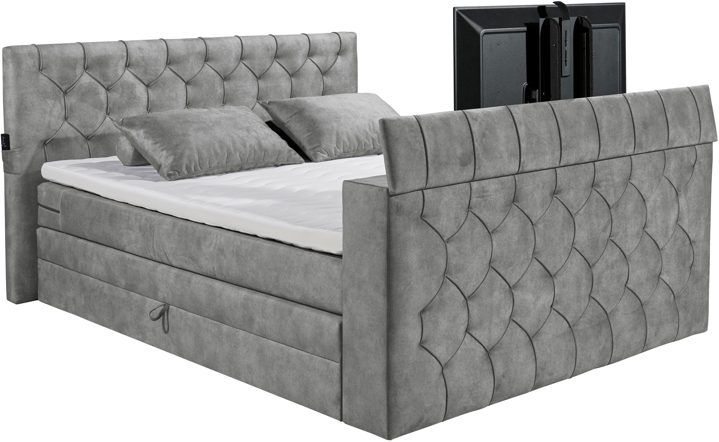 ED EXCITING DESIGN Boxspringbett »Springdale« mit Bettkasten, motorisierter TV-Halterung, Duo-Matratze (H3/H4)
