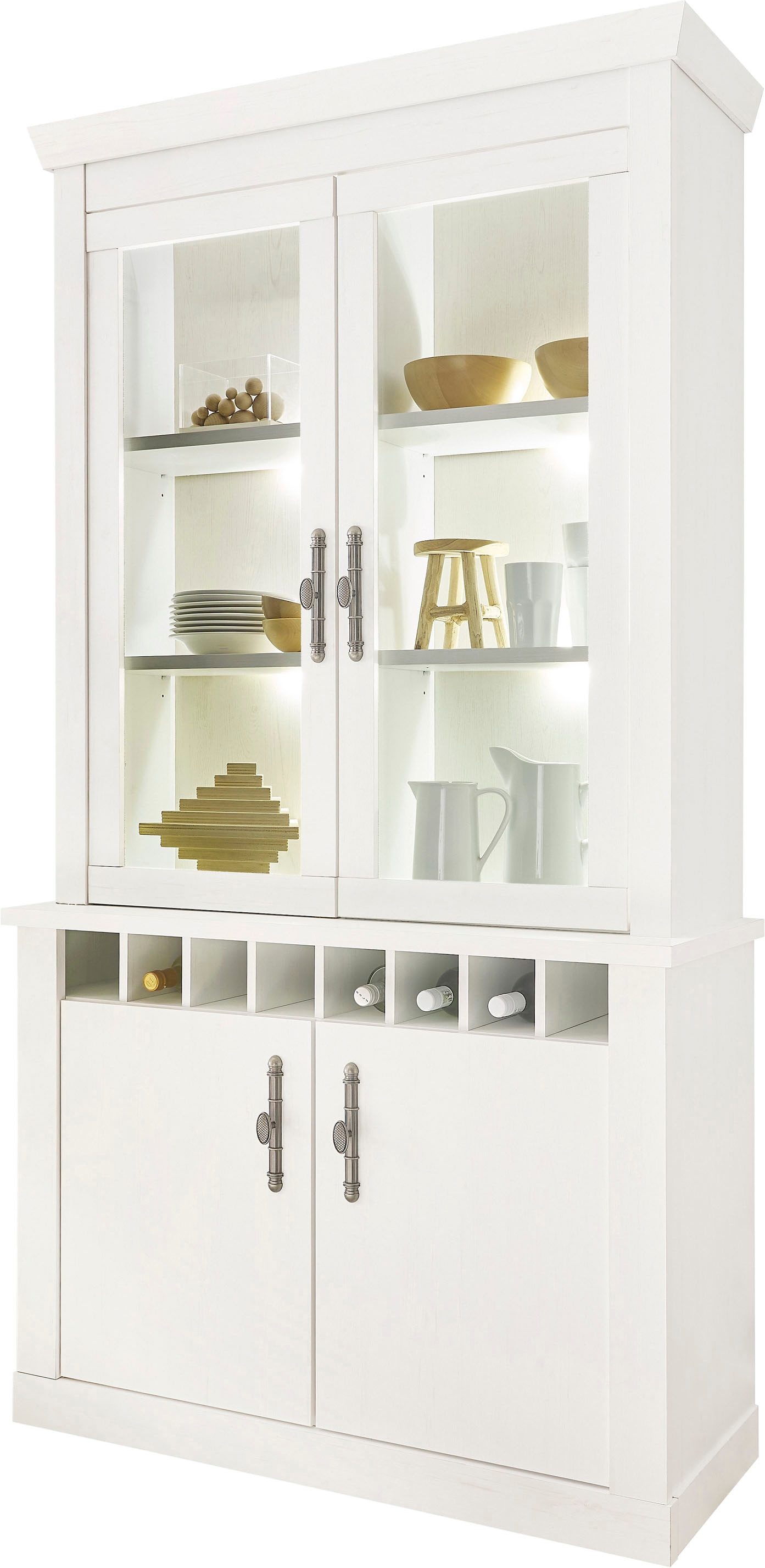 Home affaire Vitrine »RAVENNA«, im romantischen Landhausstil, Griffe aus Metall, Höhe 207 cm