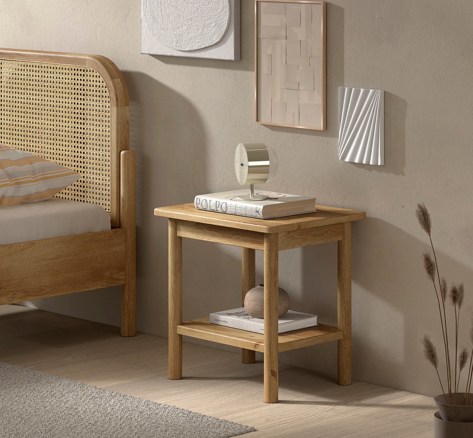 Vipack Console de nuit »Olive, aus teilmassiver Eiche, natur lackiert« L/H/P env. 50x50x40 cm, montage possible droite ou gauche,  avec une tablette, utilisation universelle