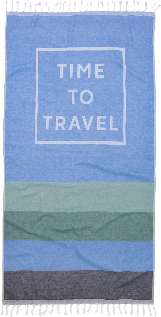 Image of Seahorse Hamamtuch »Time to travel«, (1 St.), 90x180 cm, mit Schriftzug & Fransen, ideal als Strandtuch bei Ackermann Versand Schweiz