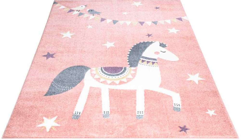Carpet City Kinderteppich »ANIME890«, rechteckig, 11 mm Höhe, Kinderzimmer Teppich Modern mit Mond, Blumen, Wolken, Creme, Multi