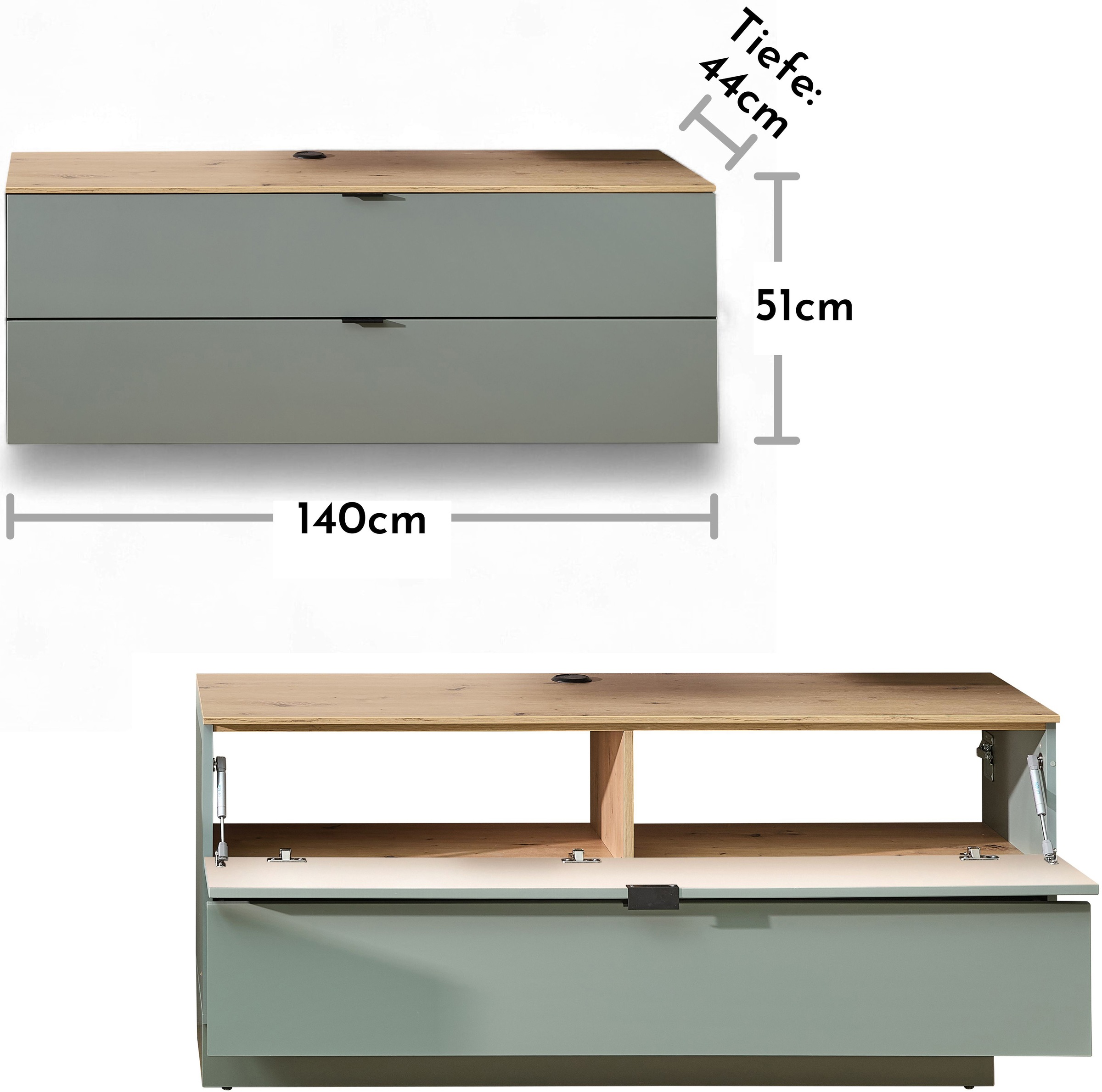 Innostyle Meuble TV »INA TV-Lowboard, 140 x 51 x 44 cm (B/H/T)« 1 cuis tlg. utilisable debout/suspendu, clapet, tiroir, softclose