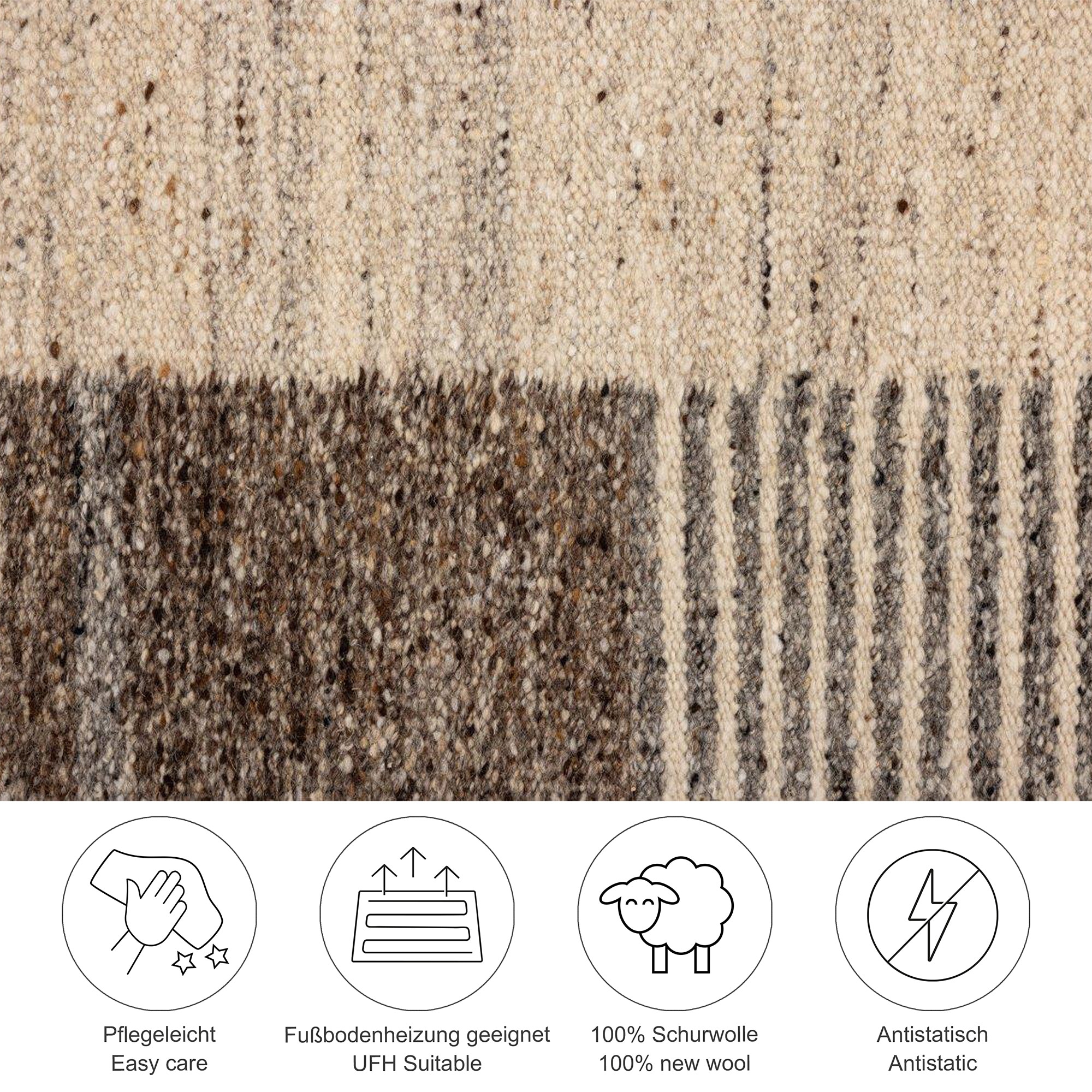 THEKO Tapis en laine »Ehrwald TK-157« Rectangulaire 12 mm Höhe Wendeteppich, besonders flach, handgewebt, reine Wolle, mit Bordüre