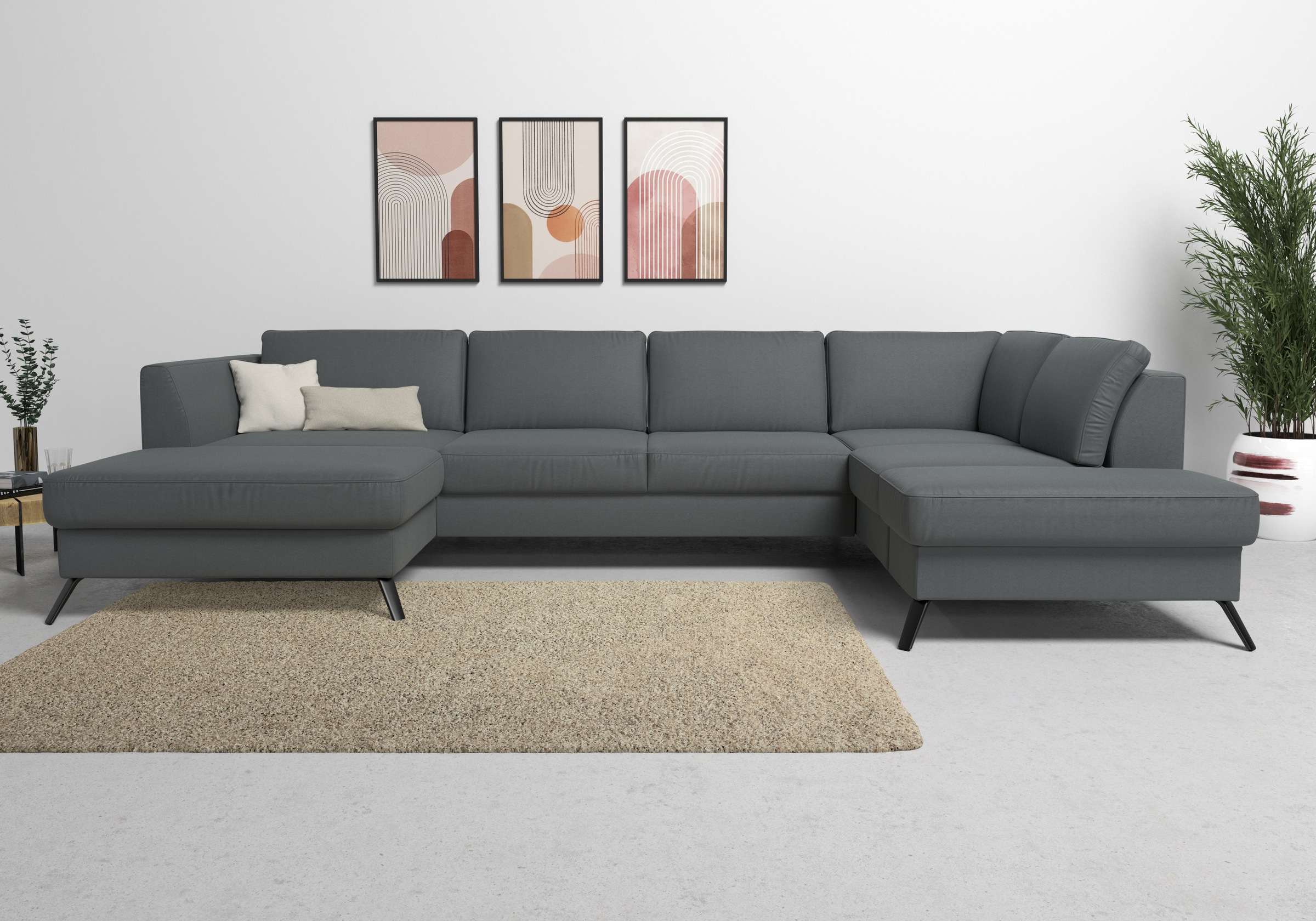sit&more Wohnlandschaft »Olsen U-Form«, inklusive Sitztiefenverstellung, wahlweise mit Bettfunktion, 15cm hoch