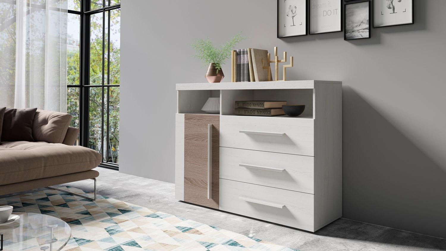 INOSIGN Kommode »Roger,Breite 120cm, moderne Anrichte mit 3 Schubladen«, Kommode mit viel Stauraum, Masse 120x92x38,5 (B/H/T)