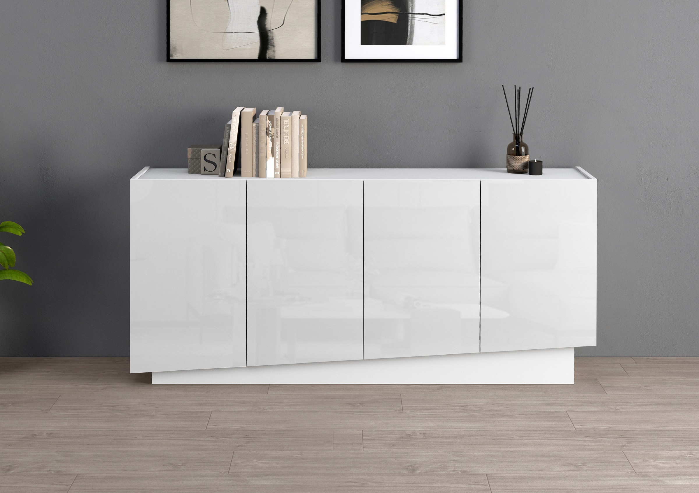 Image of GOODproduct Sideboard "VELA, Breite 160 cm, Design mit schrägen Türen, Masse-B/T/H: 160x35x75" 1 Stk. tlg. Made in Italy, Fronten Hochglanz lackiert,Sideboard, Anrichte, Kommode