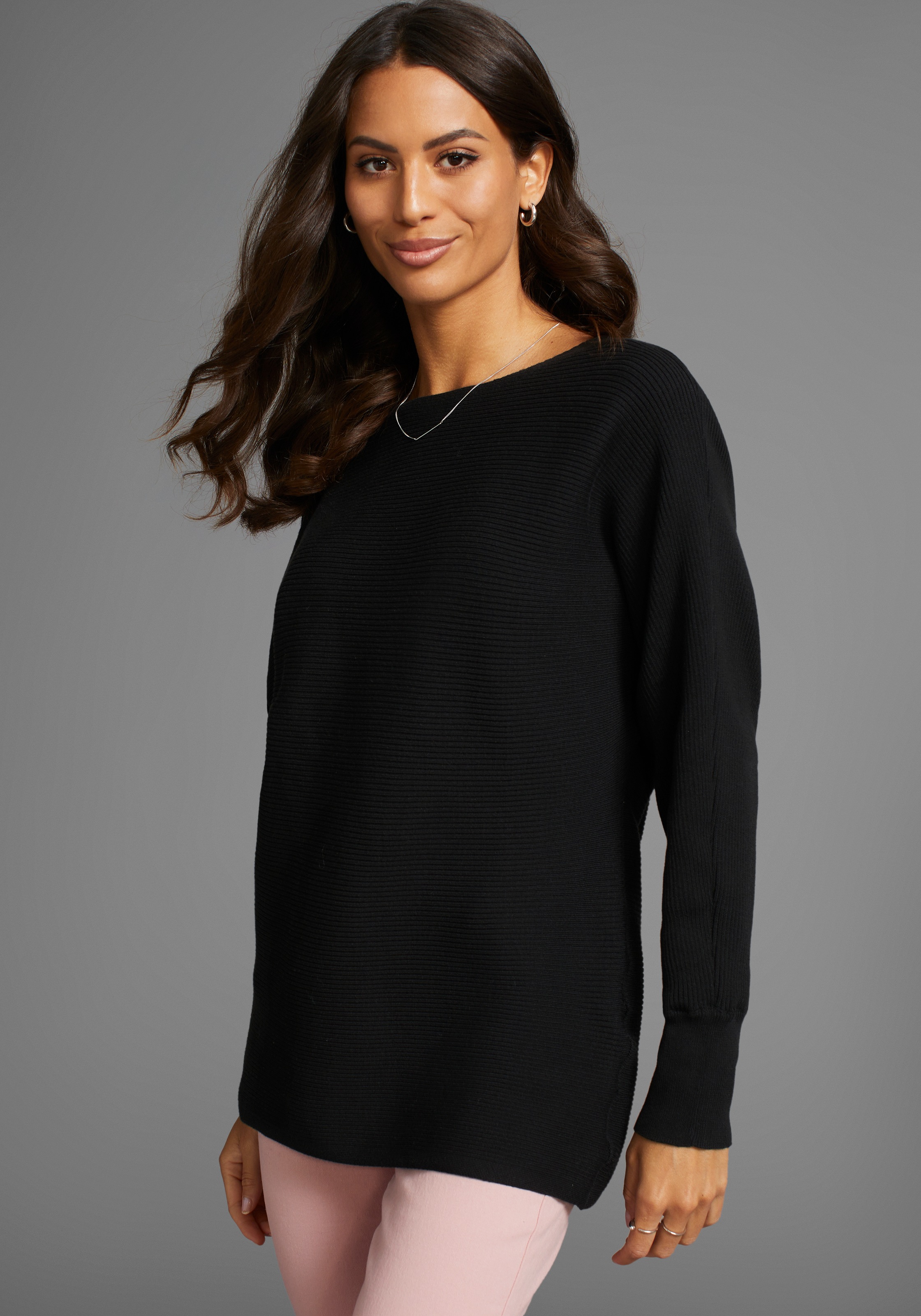 Image of Laura Scott Rundhalspullover in oversized Form mit Rippstruktur
