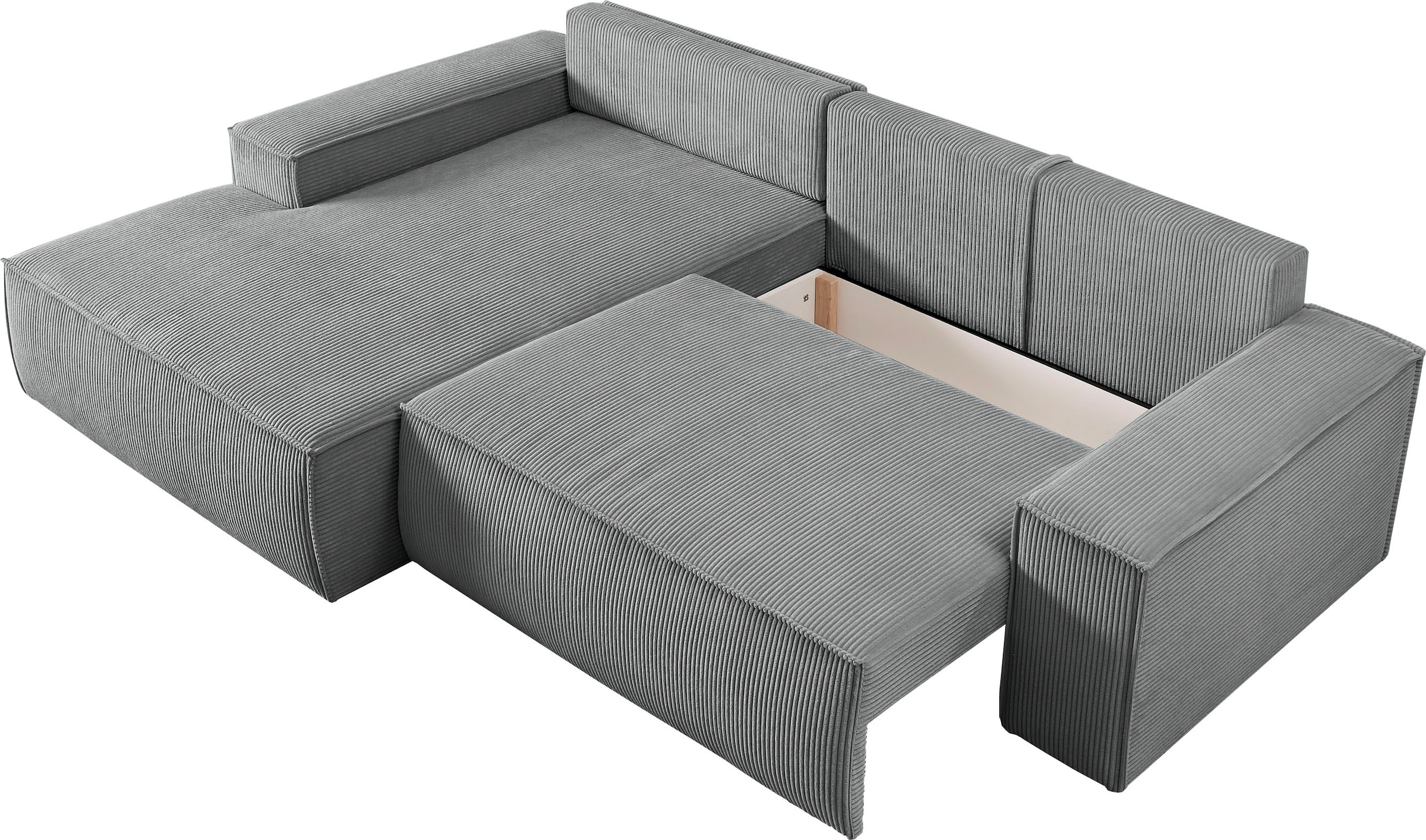 Home affaire Ecksofa SHERWOOD Schlafsofa 267 cm, L-Form, Schlaffunktion mit Bettkasten (210x136 cm), Cord, Vintage, Samtvelours