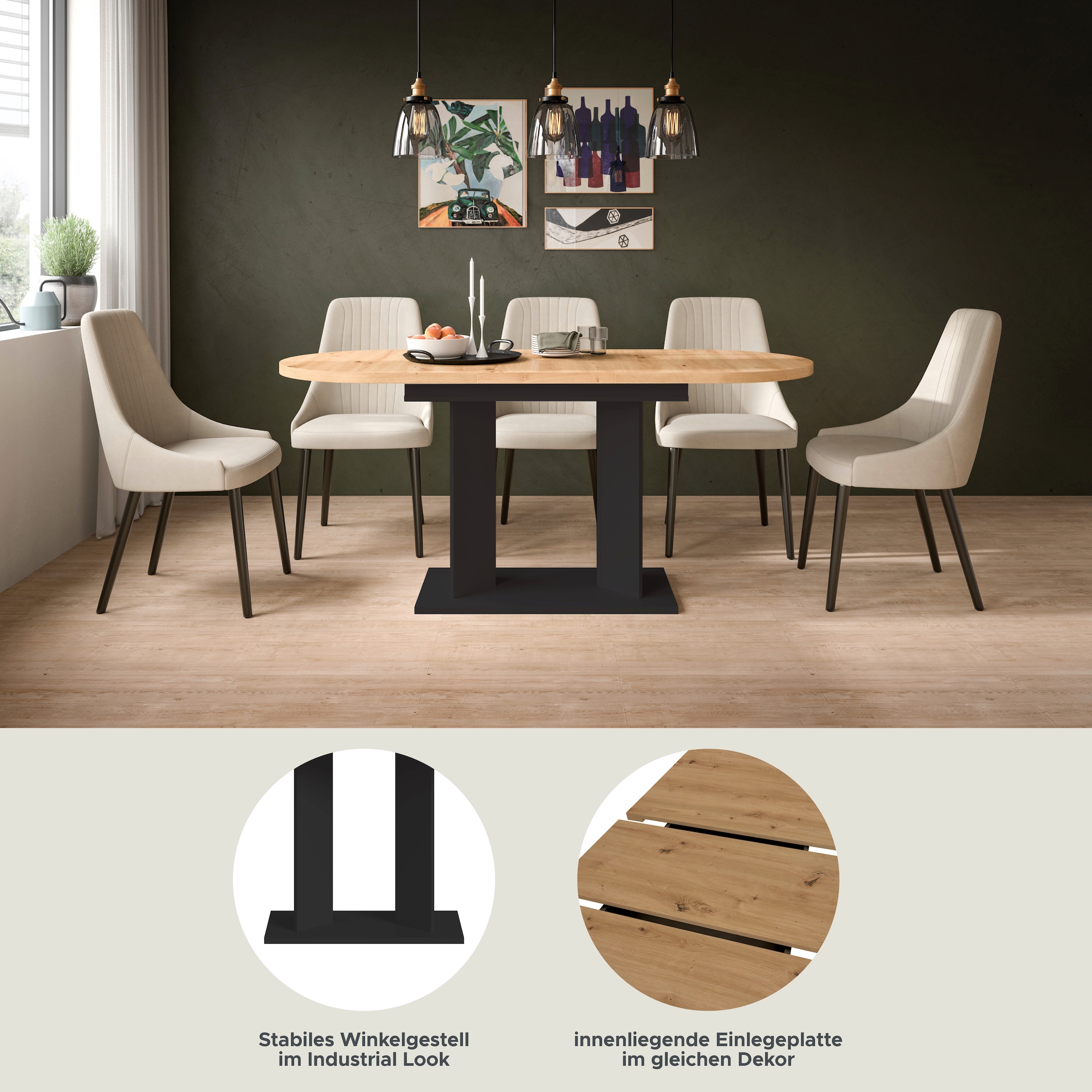 Home affaire Esstisch »GERO, 130-170 cm, ausziehbar, Säulengestell« in verschiedenen Ausführungen erhältlich, 1 Stk. tlg. Tisch, Esstisch, Esszimmer, Esszimmertisch, Küchetisch, Bartisch