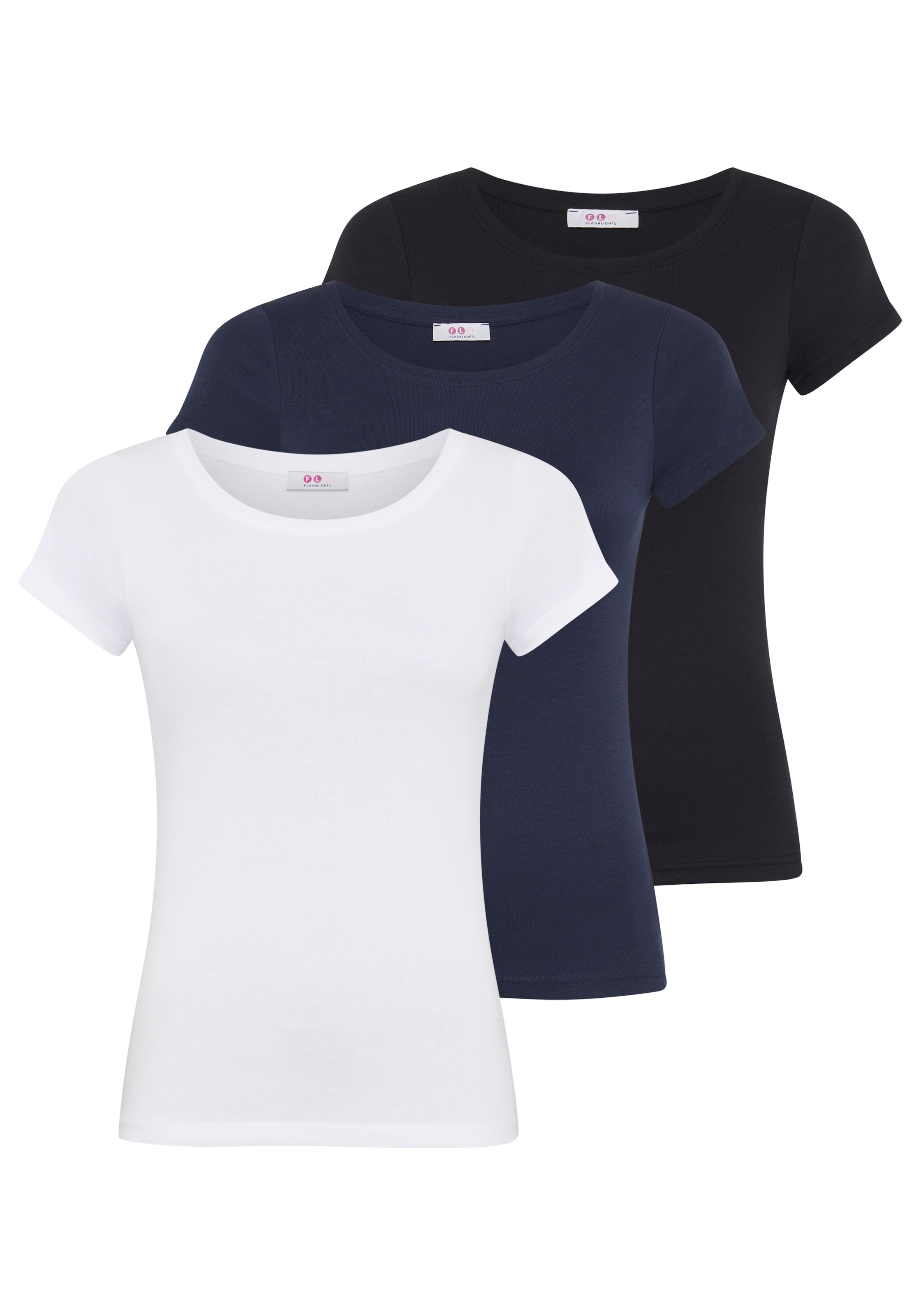 Image of Flashlights T-Shirt 3-er Pack, Kurzarm, sehr figurbetonte Passform, aus Feinrippstoff