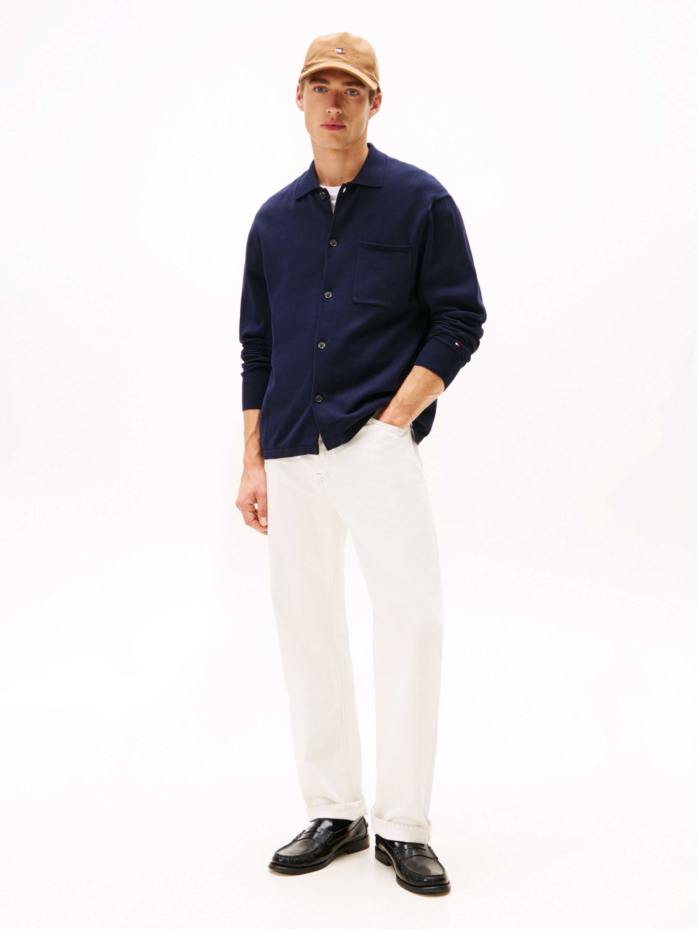 Tommy Hilfiger Veste en tricot »ESSENTIAL COTTON« Surchemise tricotée coupe décontractée avec broderie de drapeau