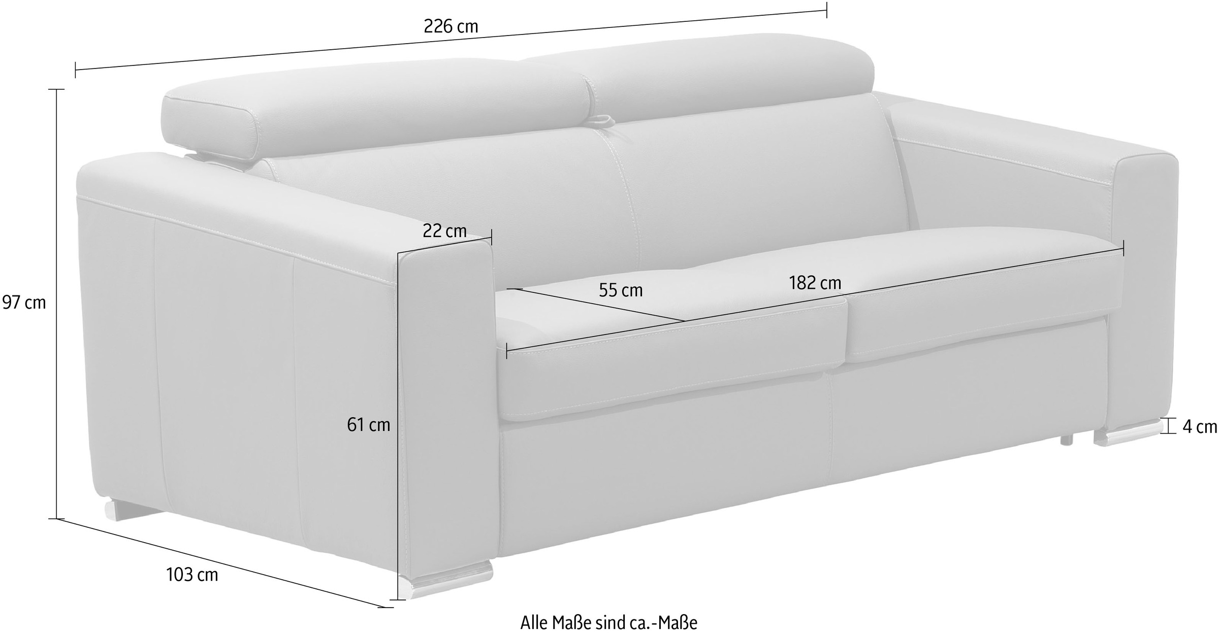 Egoitaliano 2,5-places »Cabiria, Design und super Sitzkomfort« avec appuie-têtes réglables manuellement, avec pieds en métal