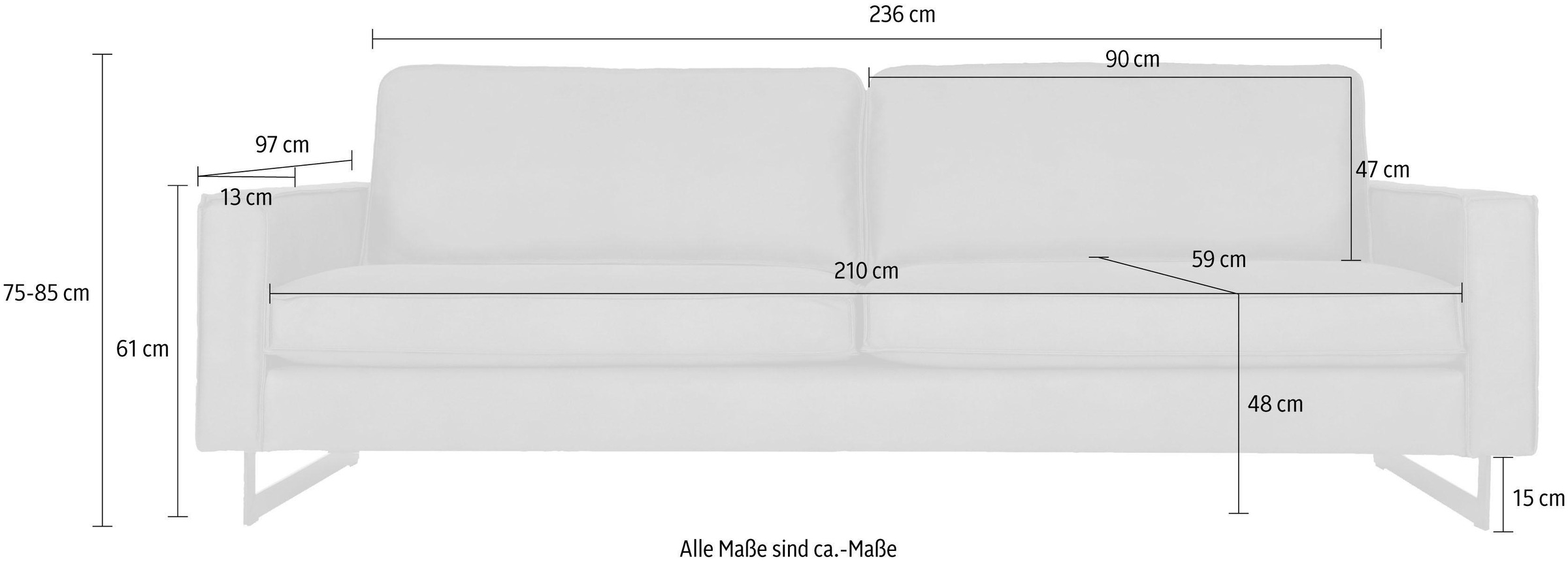 Places of Style 3-Sitzer »Maxi-Ausführung Pinto, 236 cm, Cord, Chenille, Lederoptik«, mit Keder, schwarze Metallfüsse, Wellenunterfederung