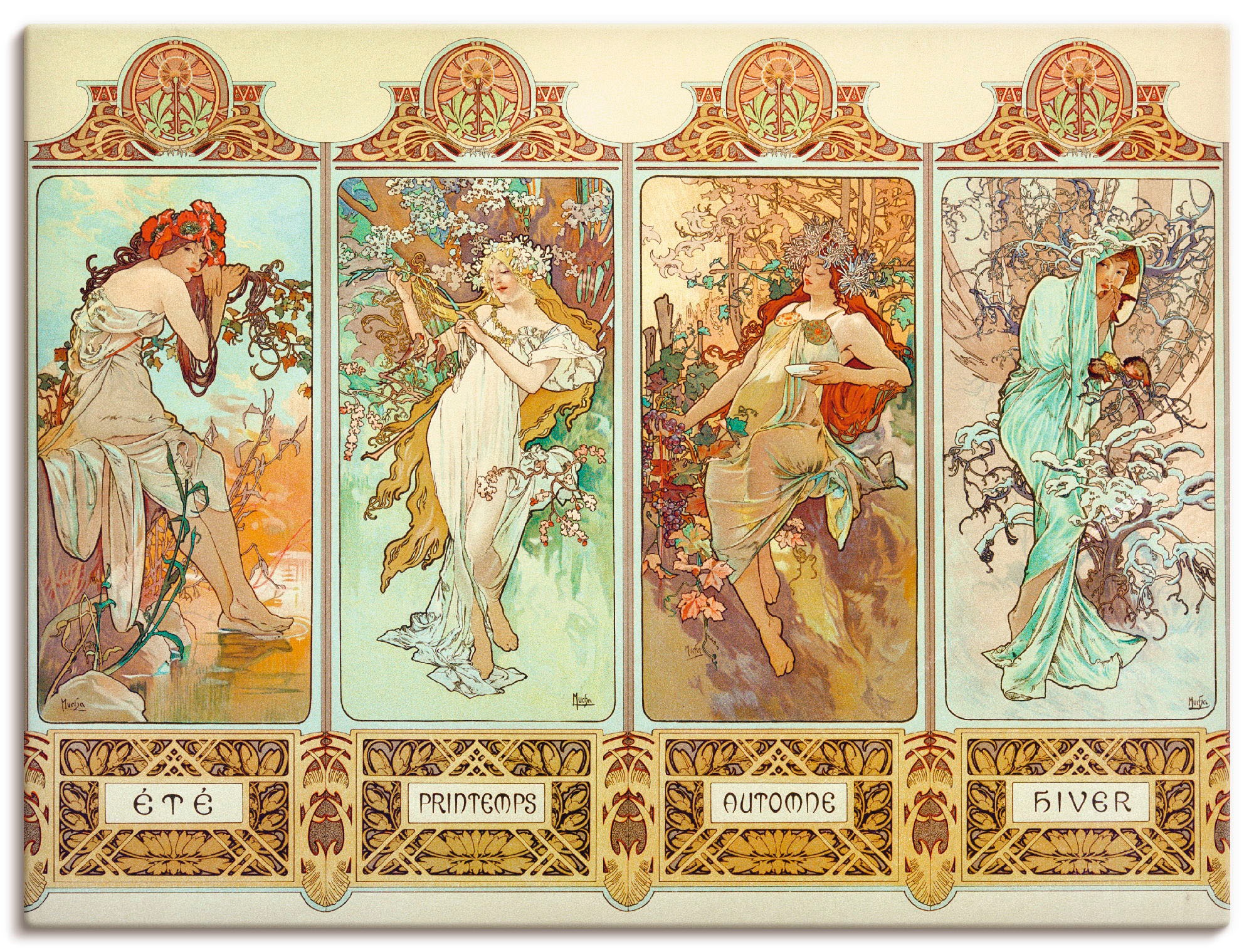 Image of Artland Leinwandbild "Die vier Jahreszeiten, 1896" Gruppen & Familien 1 Stk. tlg. auf Holzrahmen gespannt