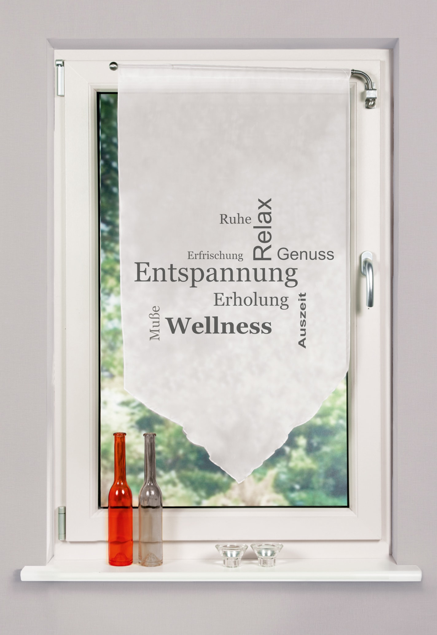 Image of HOME WOHNIDEEN Scheibengardine "AUSZEIT" Stangendurchzug 1 Stk. tlg. DIGITALBEDRUCKT, VOILE, SCHAUBE