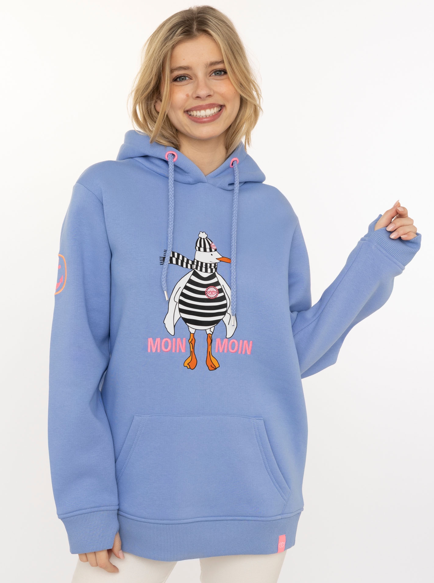 Image of Zwillingsherz Hoodie ""Moin Moin Möwe"", mit nordischem Gruss, lustiger Möwe, Fronttasche