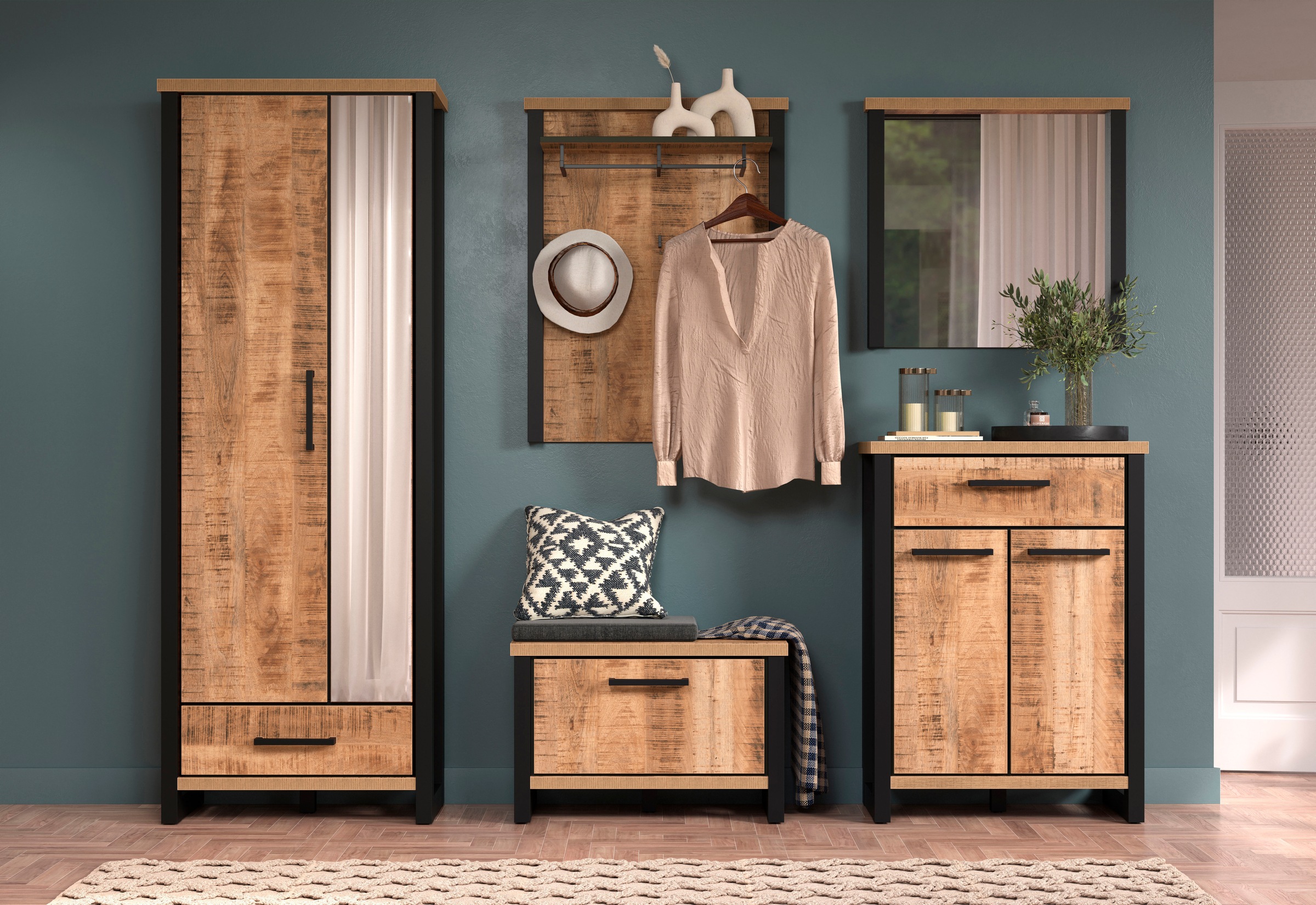 Home affaire Garderobenschrank »Elda« 1 Stk. tlg. Schrank mit ausziehbarer Kleiderstange, 2 Türen – (B/T/H) 73/39/195 cm